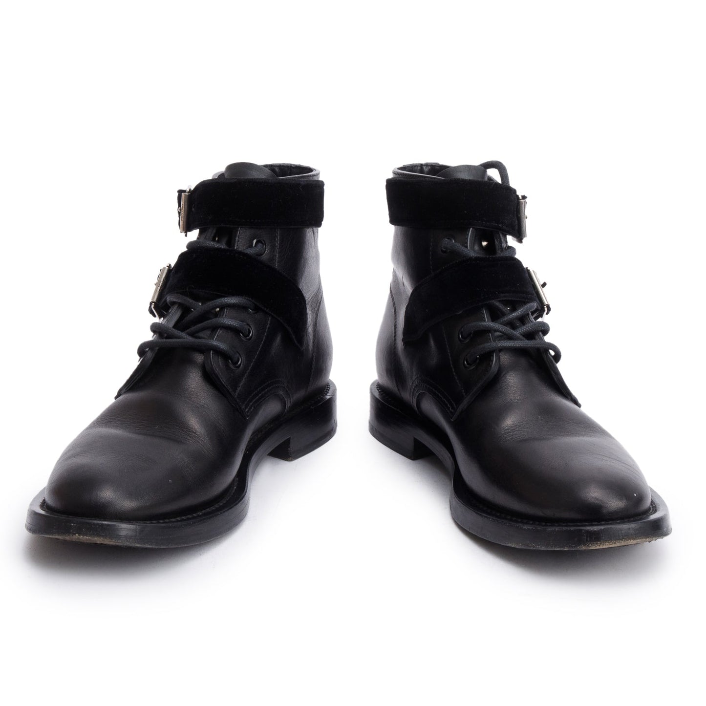 Saint Laurent Black Leather Studded Combat Ankle Boots, Size 37.5