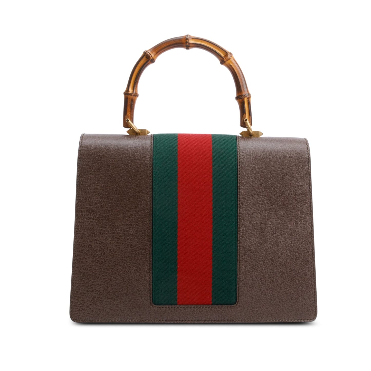 Gucci Brown Leather Mother of Pearl Felena Bamboo Medium Top Handle Bag