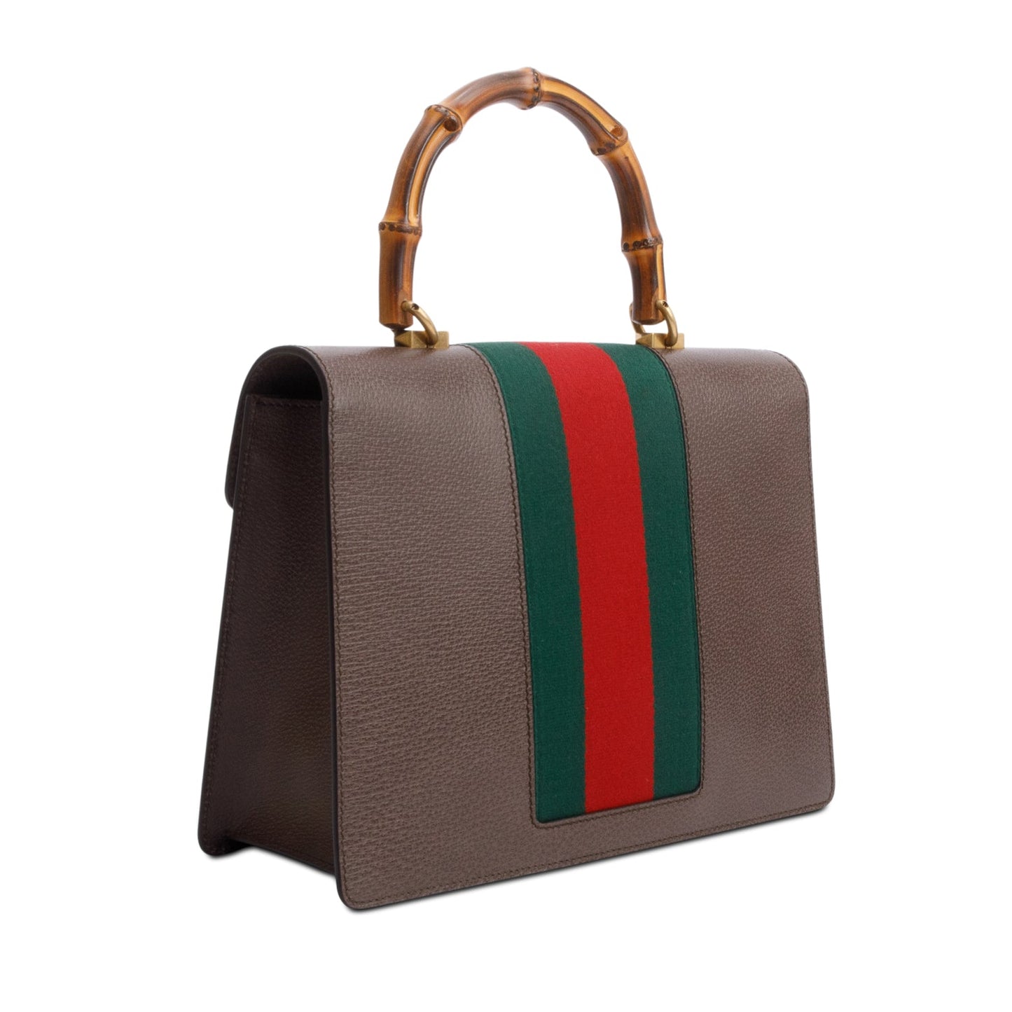 Gucci Brown Leather Mother of Pearl Felena Bamboo Medium Top Handle Bag