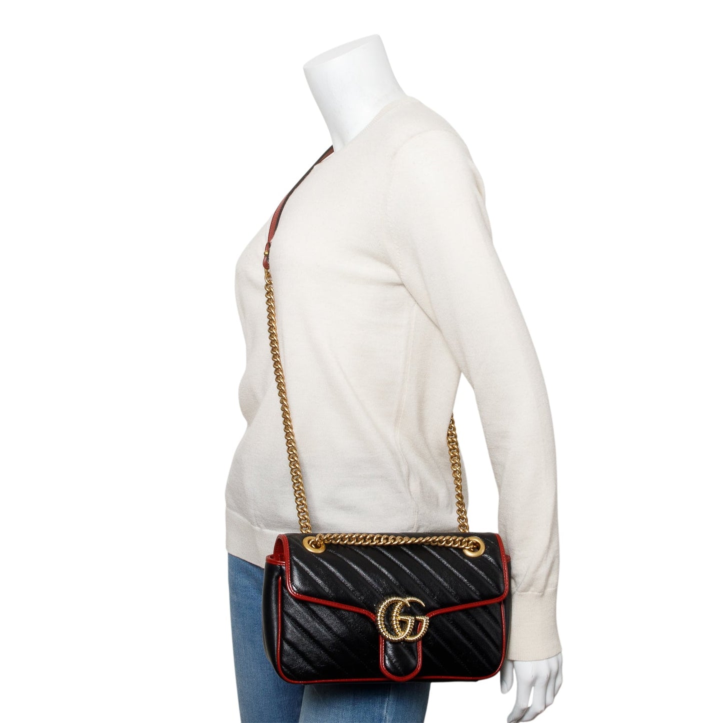 Gucci Black /Red GG Marmont Torchon Small Shoulder Bag