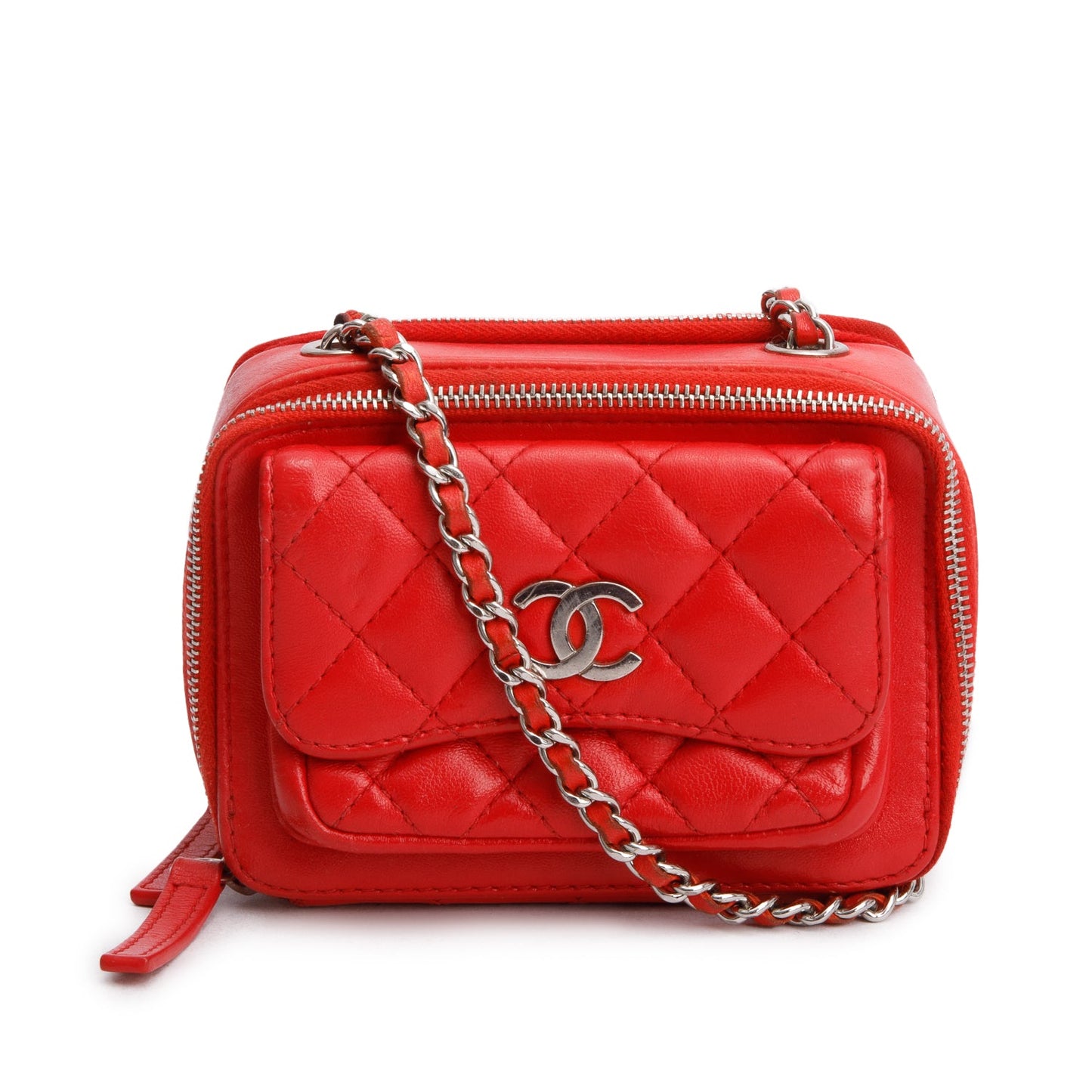 Chanel Red Quilted Lambskin Leather Pocket Box Camera Bag