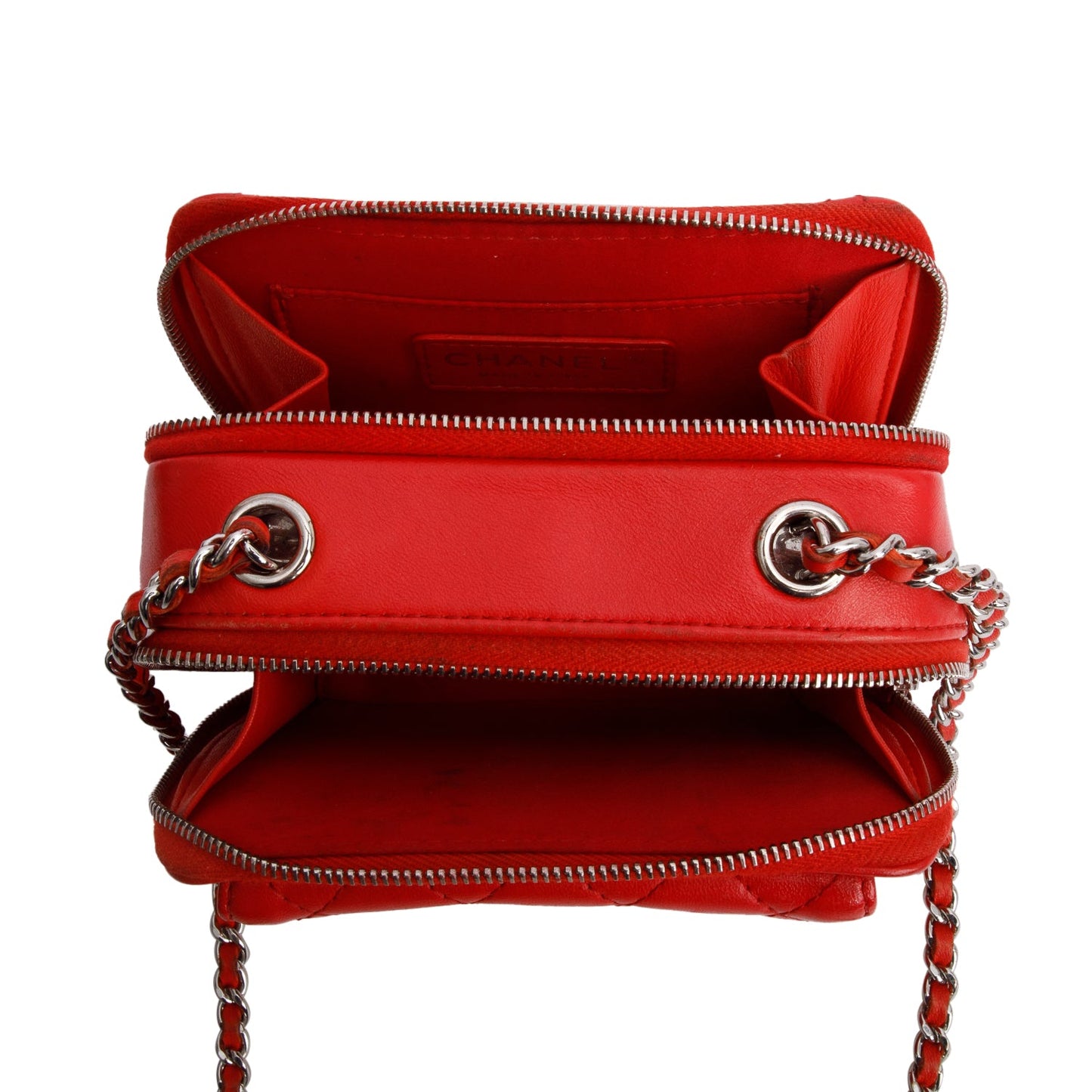 Chanel Red Quilted Lambskin Leather Pocket Box Camera Bag