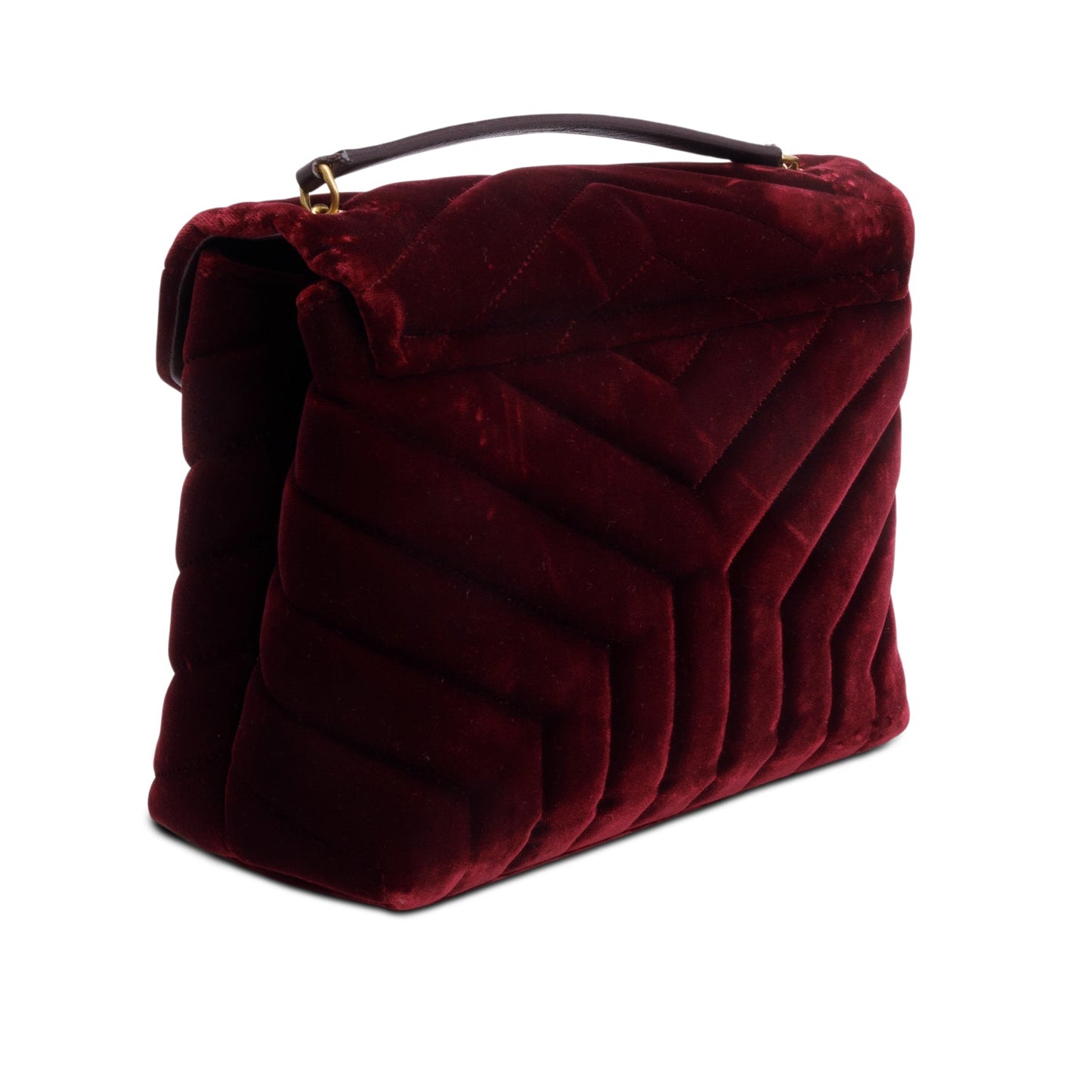Saint Laurent Burgundy Quilted Velvet Small Loulou Shoulder Bag