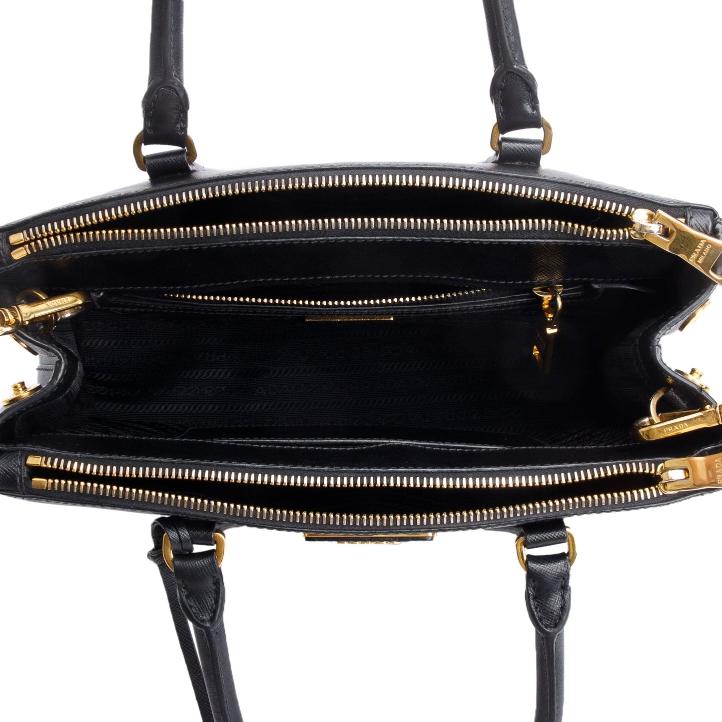 Prada Black Saffiano Leather Small Double Zip Galleria Tote