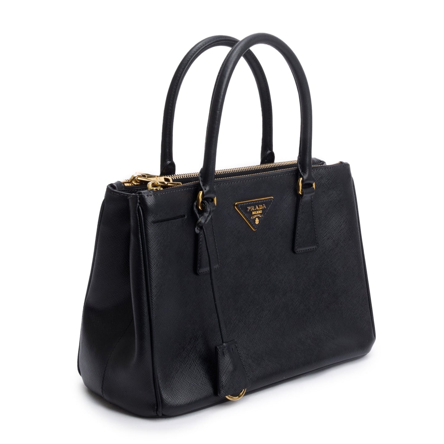 Prada Black Saffiano Leather Small Double Zip Galleria Tote