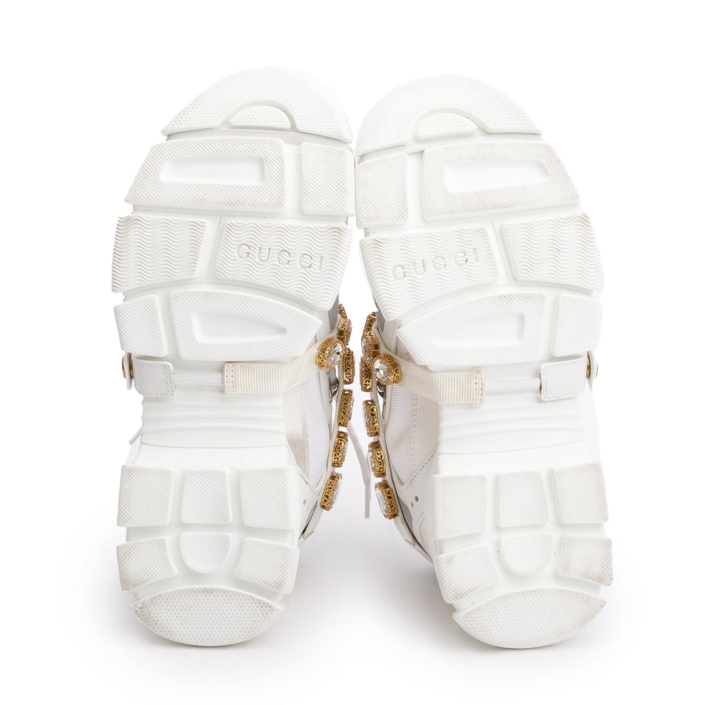 Gucci White Leather Crystal Flashtrek Chunky Sneakers, Size 40