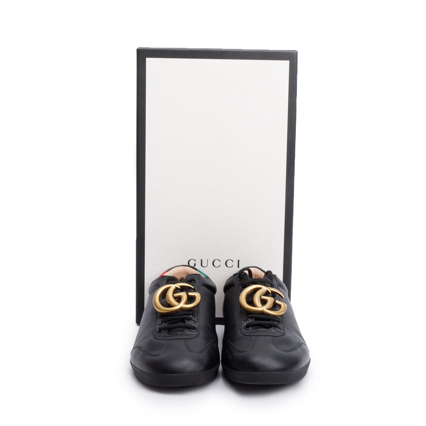 Gucci Black GG Marmont Snakeskin-Trimmed Sneakers, Size 7.5