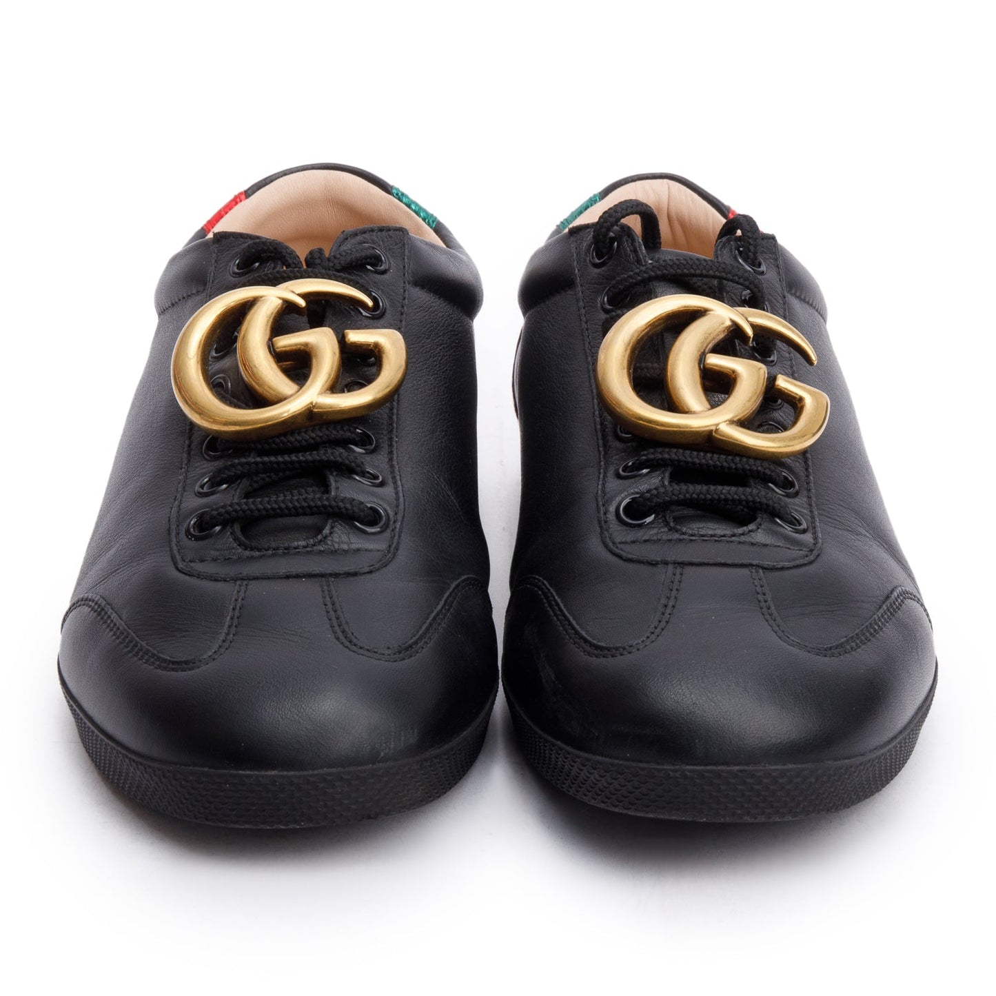 Gucci Black GG Marmont Snakeskin-Trimmed Sneakers, Size 7.5