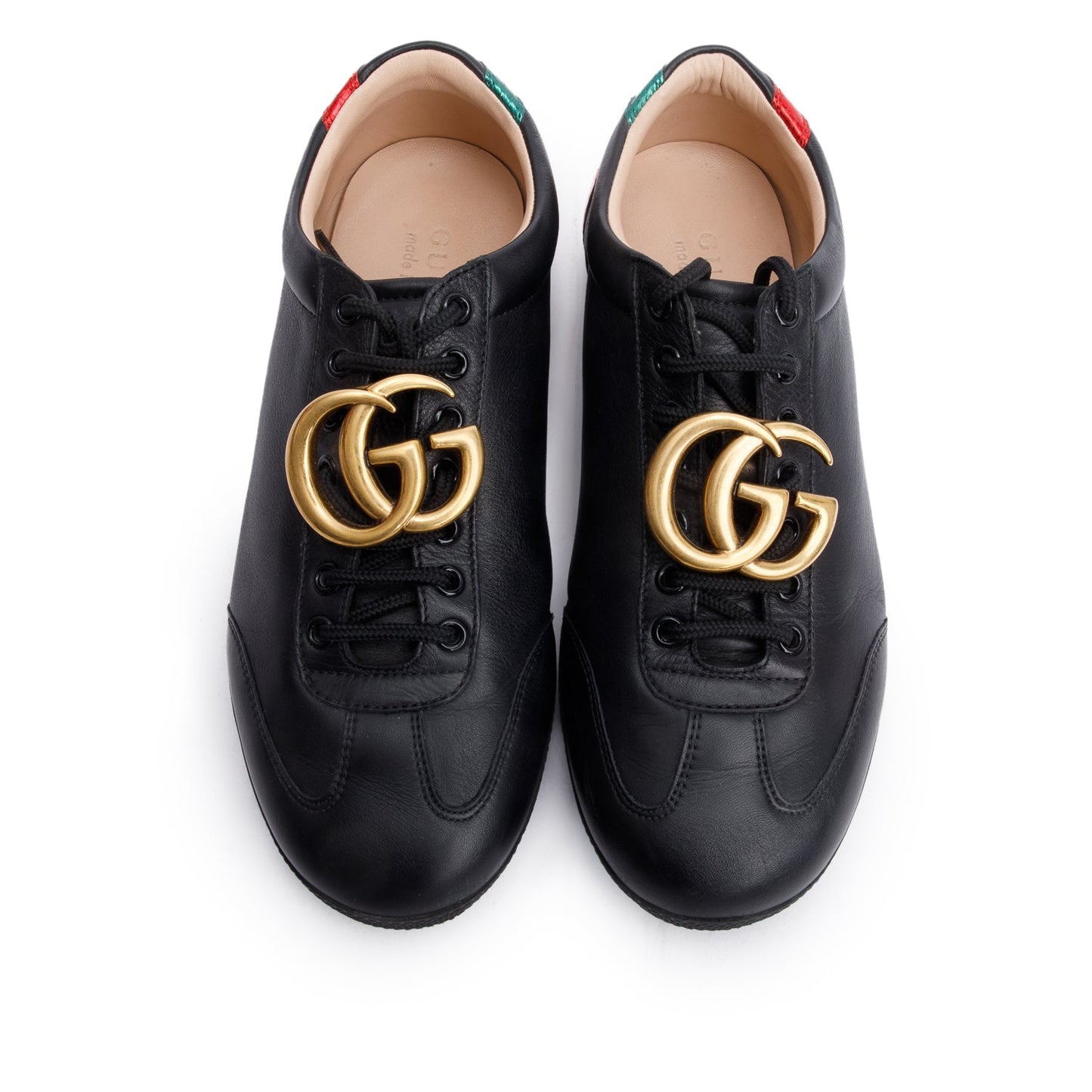 Gucci Black GG Marmont Snakeskin-Trimmed Sneakers, Size 7.5