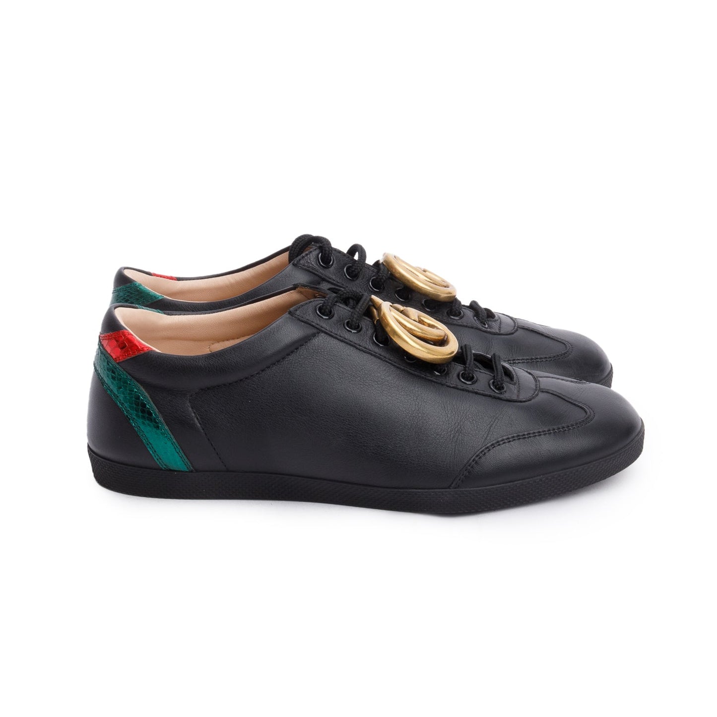 Gucci Black GG Marmont Snakeskin-Trimmed Sneakers, Size 7.5