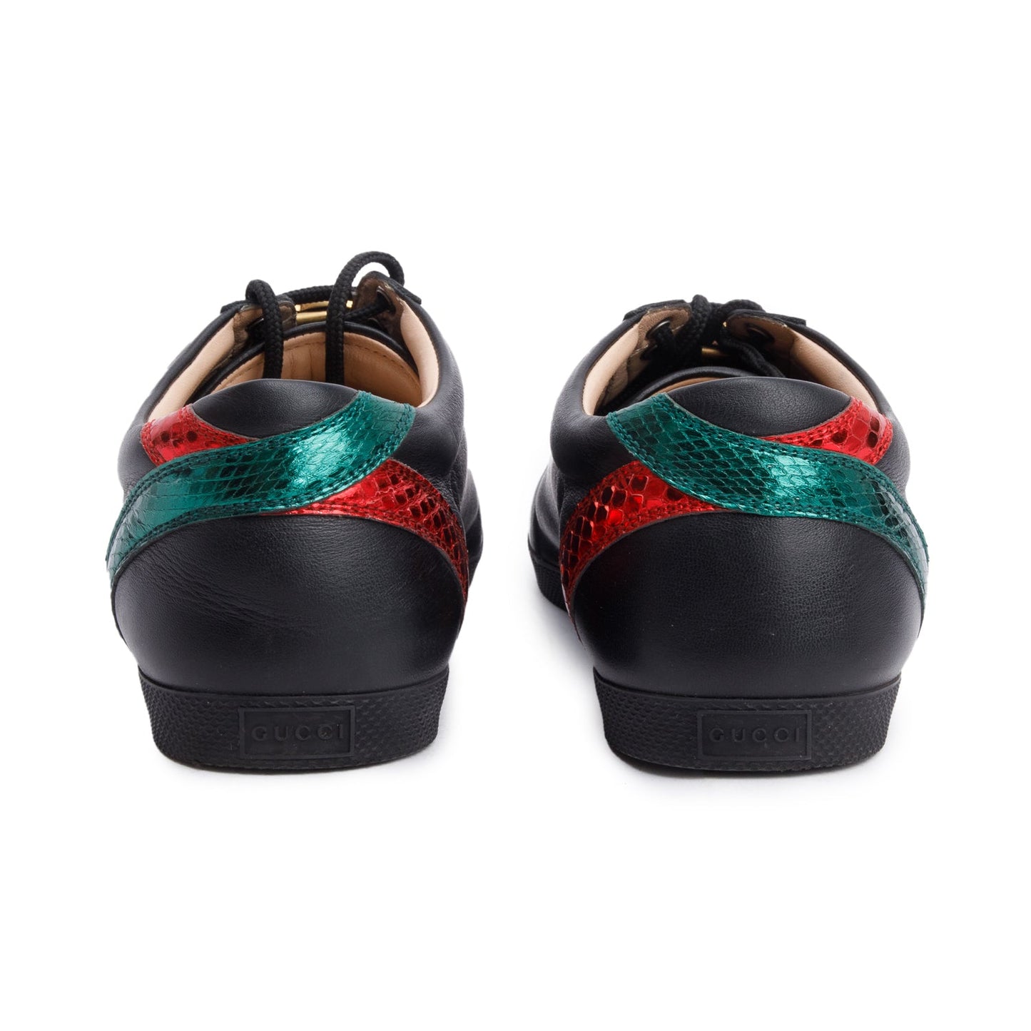 Gucci Black GG Marmont Snakeskin-Trimmed Sneakers, Size 7.5