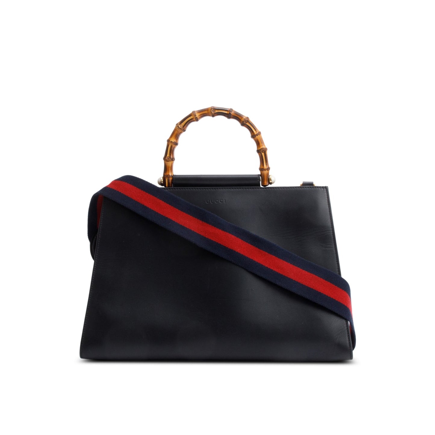 Gucci Black Leather Bamboo Large Nymphaea Handle Bag
