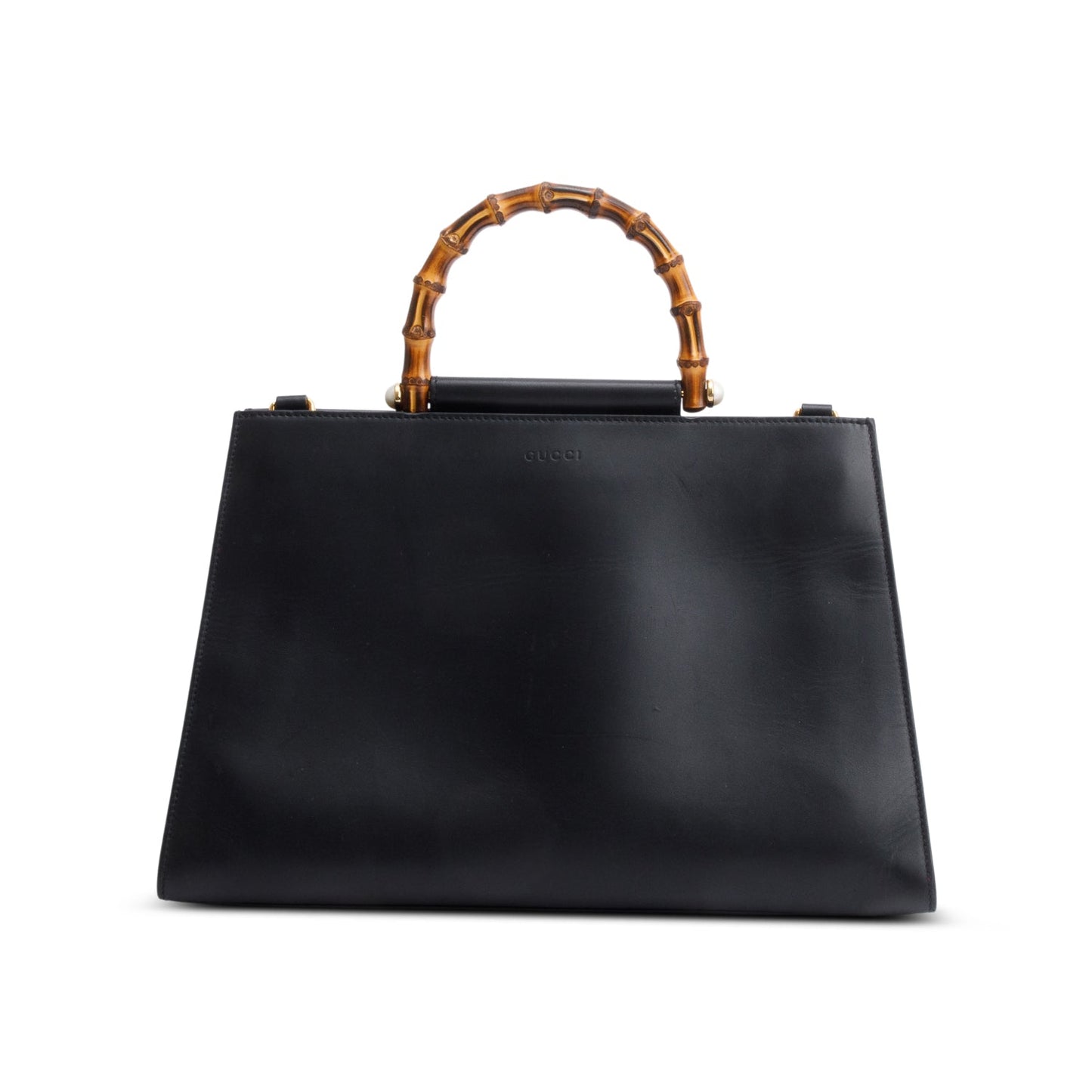 Gucci Black Leather Bamboo Large Nymphaea Handle Bag