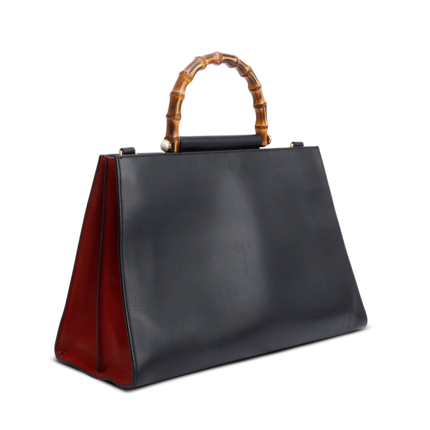 Gucci Black Leather Bamboo Large Nymphaea Handle Bag