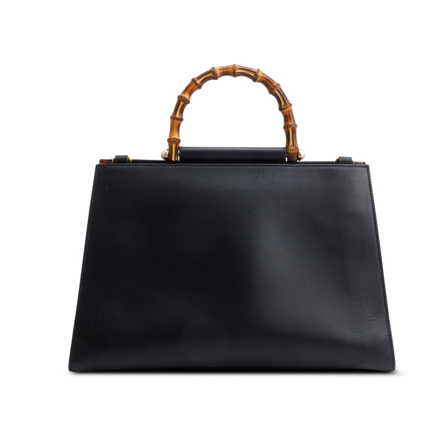 Gucci Black Leather Bamboo Large Nymphaea Handle Bag