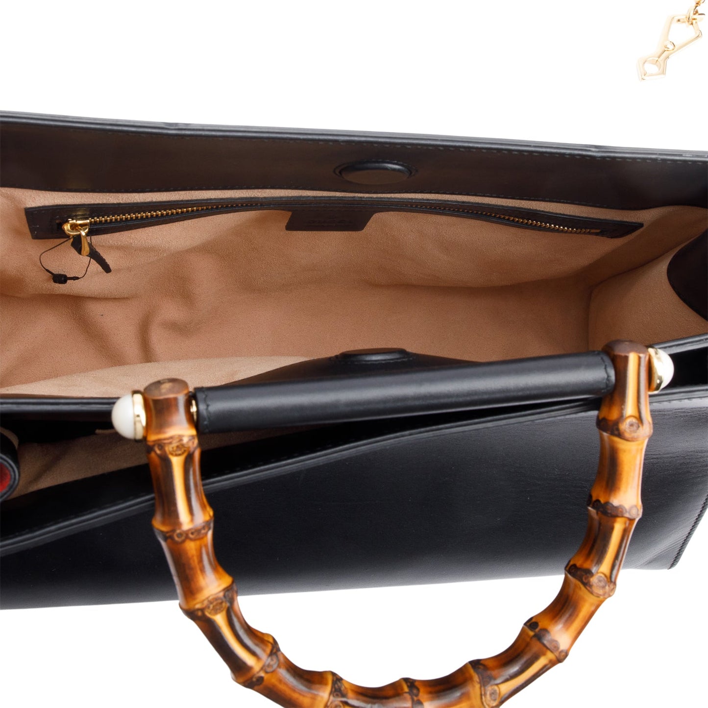 Gucci Black Leather Bamboo Large Nymphaea Handle Bag