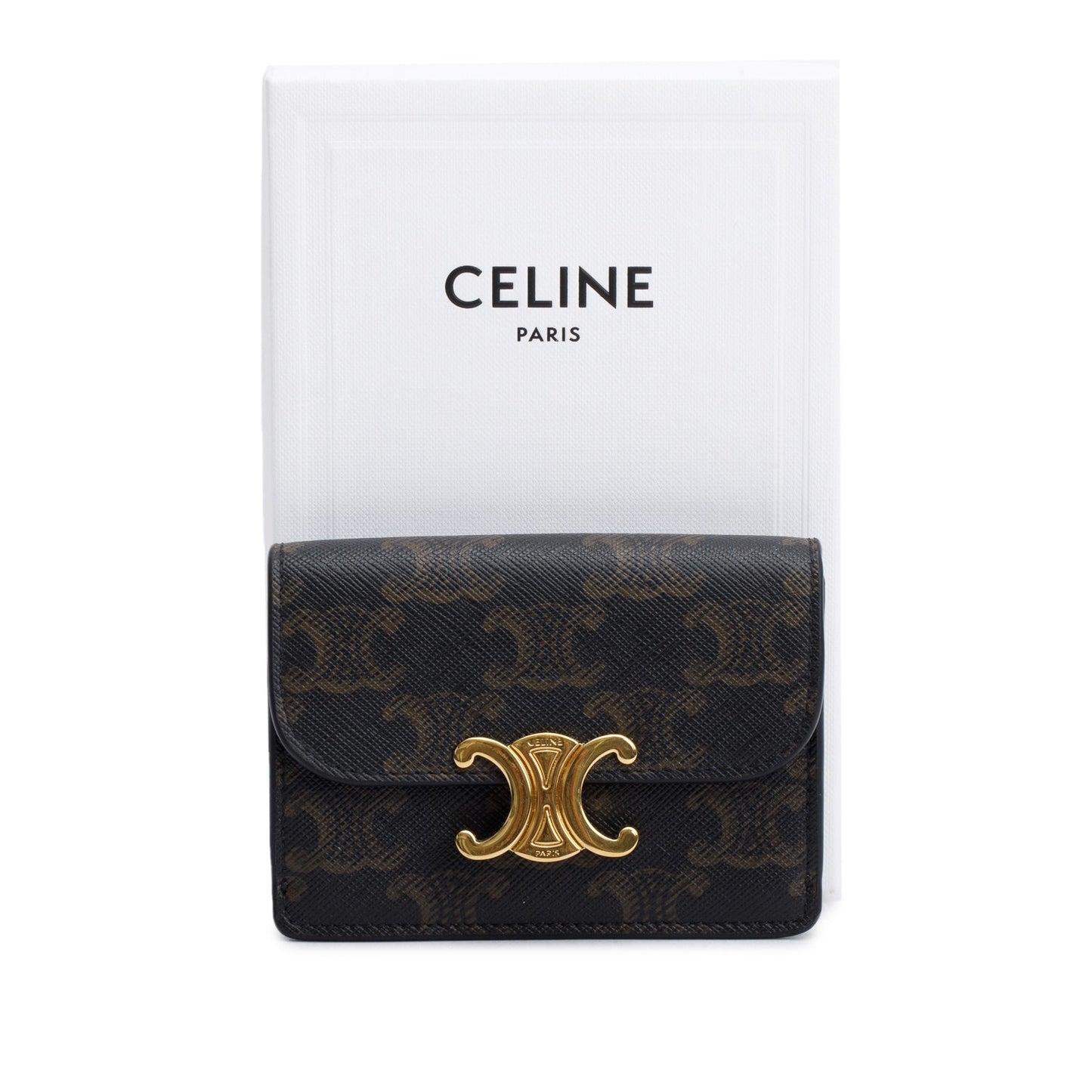 Celine 2023 Brown Triomphe Canvas Flap Card Holder