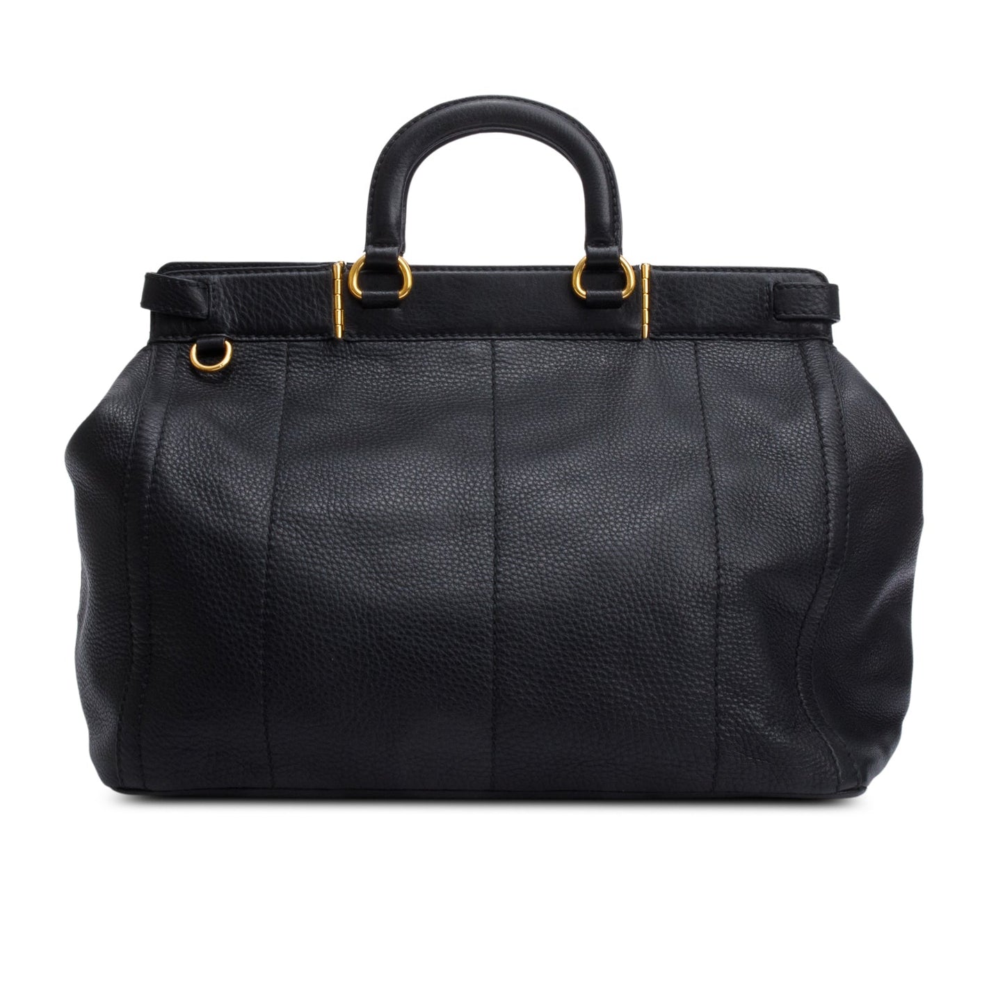Prada Black Vitello Daino Leather Borsa Carniera Logo Frame Tote