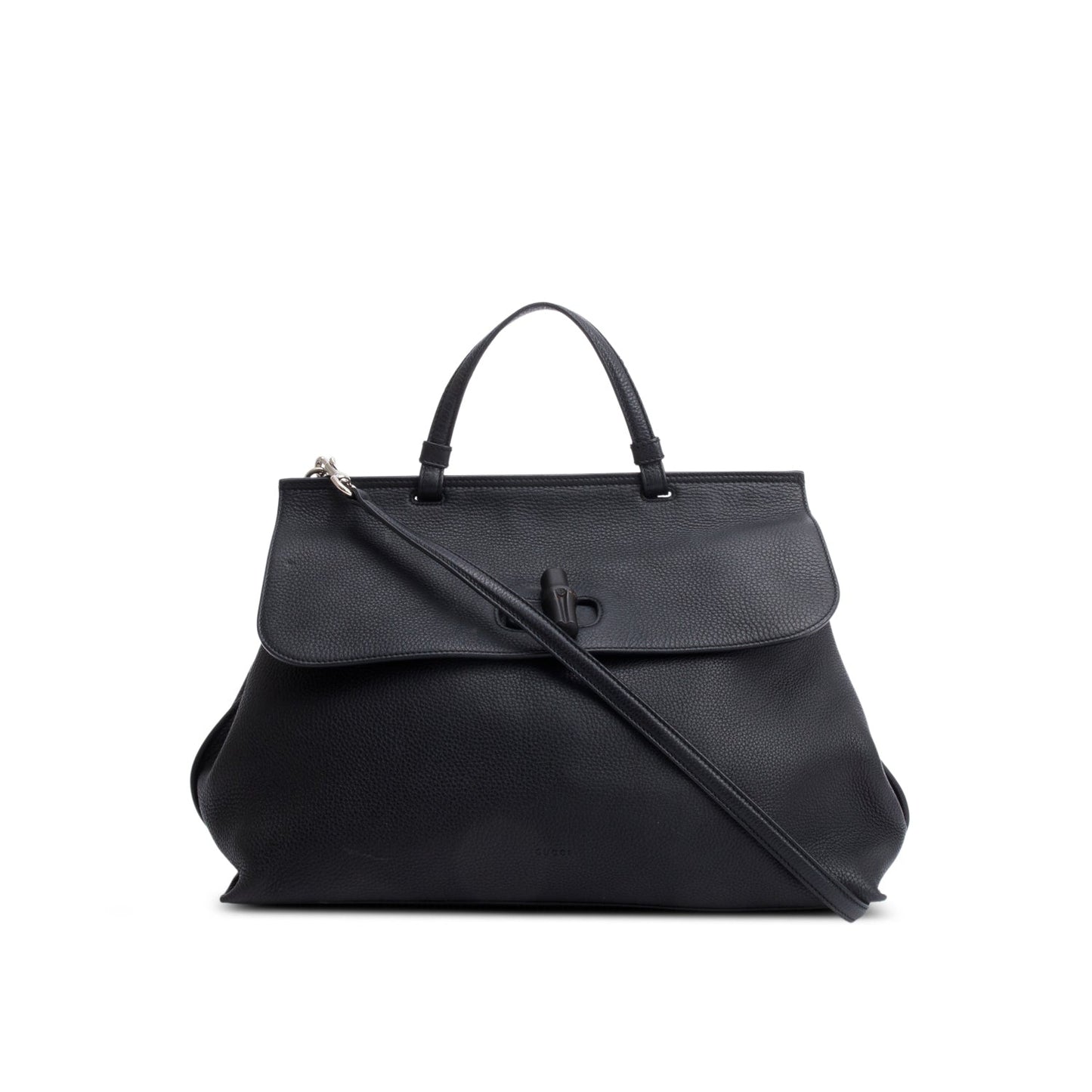 Gucci Black Calfskin Leather Large Bamboo Daily Top Handle Bag
