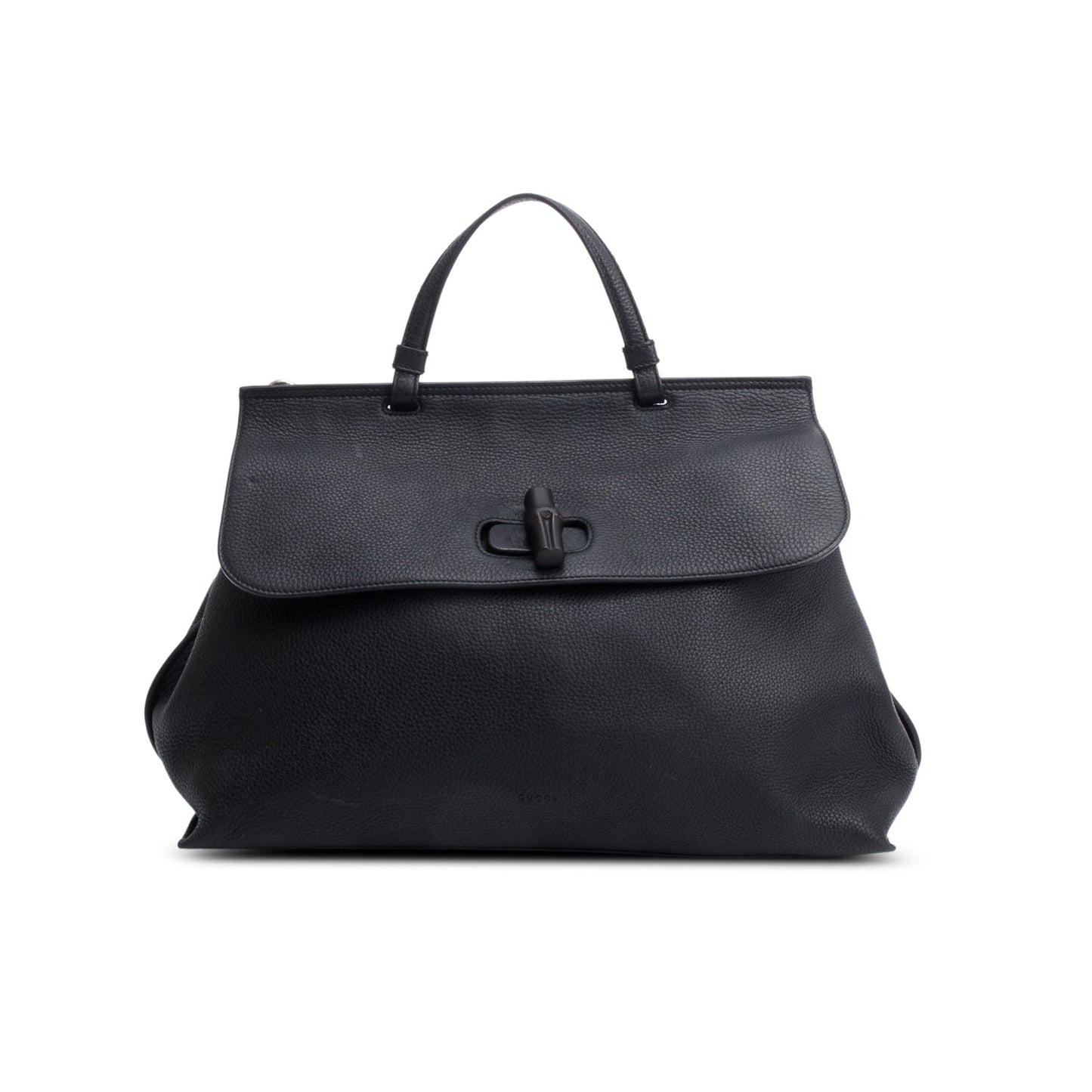 Gucci Black Calfskin Leather Large Bamboo Daily Top Handle Bag