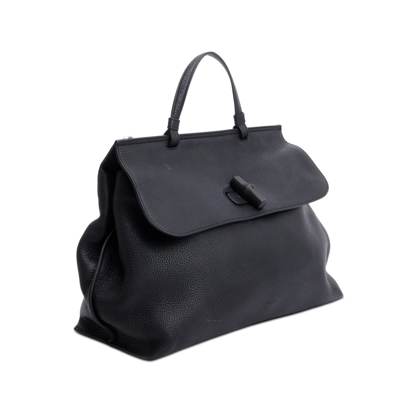 Gucci Black Calfskin Leather Large Bamboo Daily Top Handle Bag