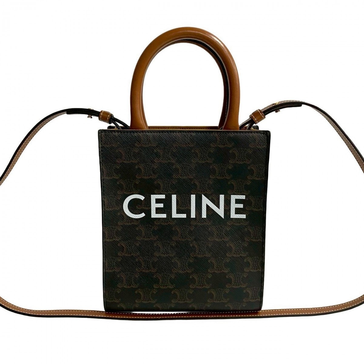 CELINE Shoulder Bag Leather, PVC Brown Vertical hippo mini Women