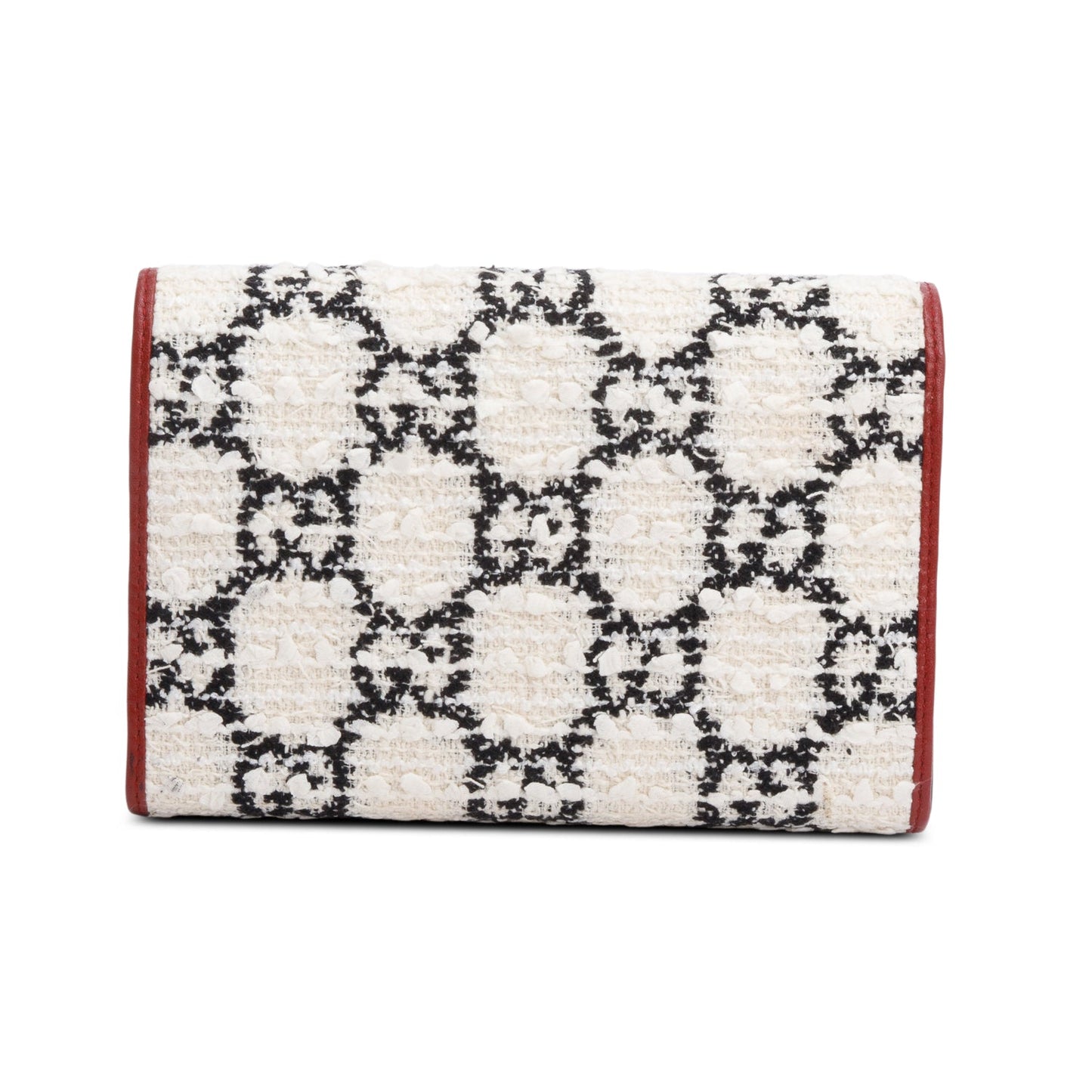 Gucci White/Blue GG Tweed Red Leather Trim Dionysus GG Supreme Wallet on Chain