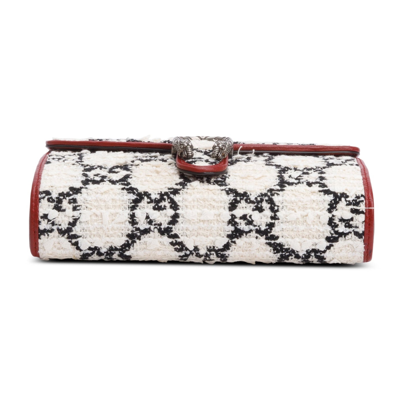 Gucci White/Blue GG Tweed Red Leather Trim Dionysus GG Supreme Wallet on Chain