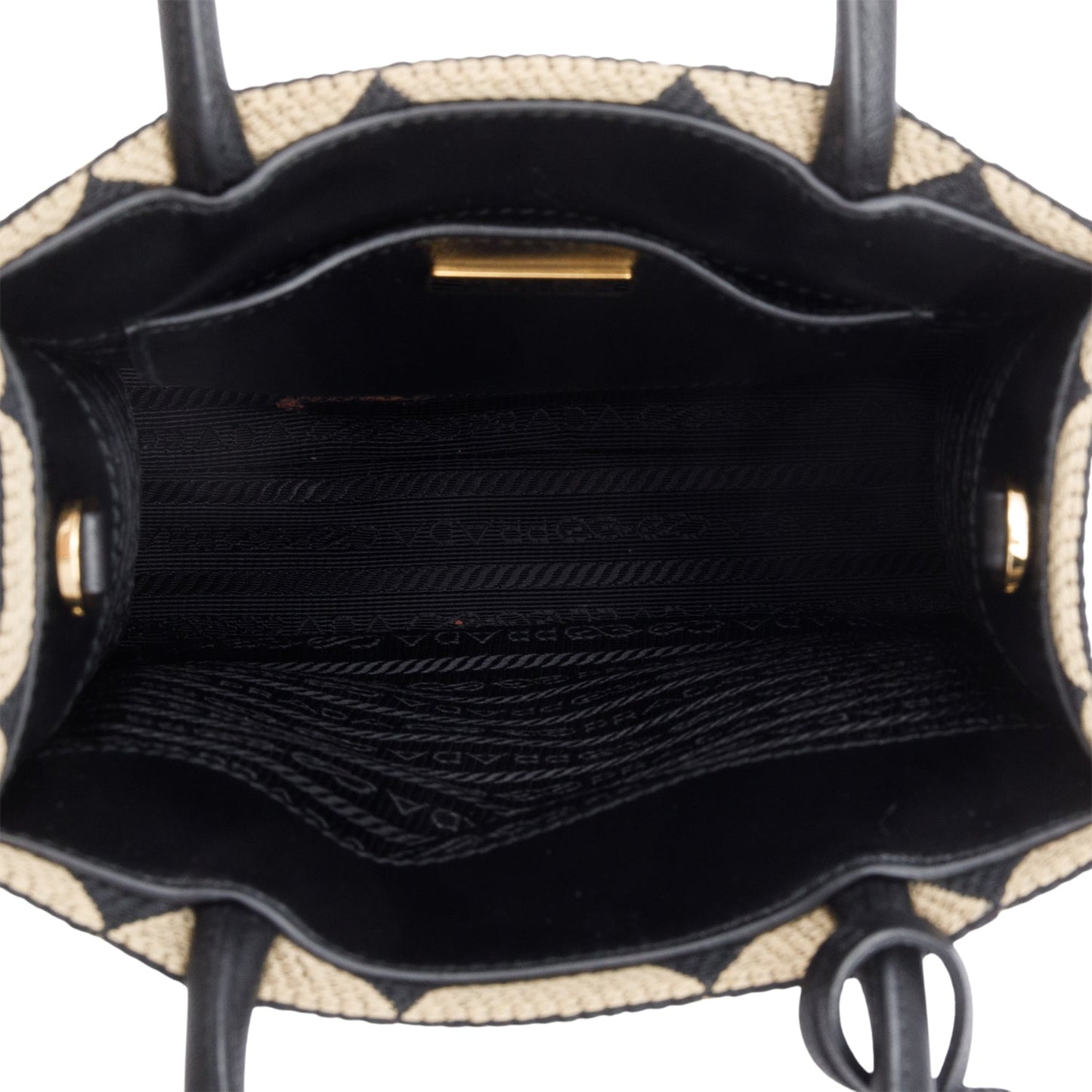 Prada Beige/Black Embroidered Fabric Mini Symbole Bag