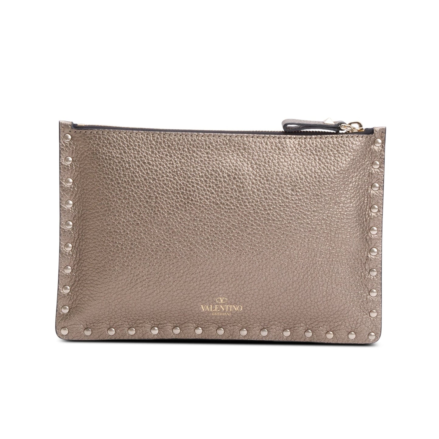 Valentino Metallic Gold Calfskin Leather Small Rockstud Clutch