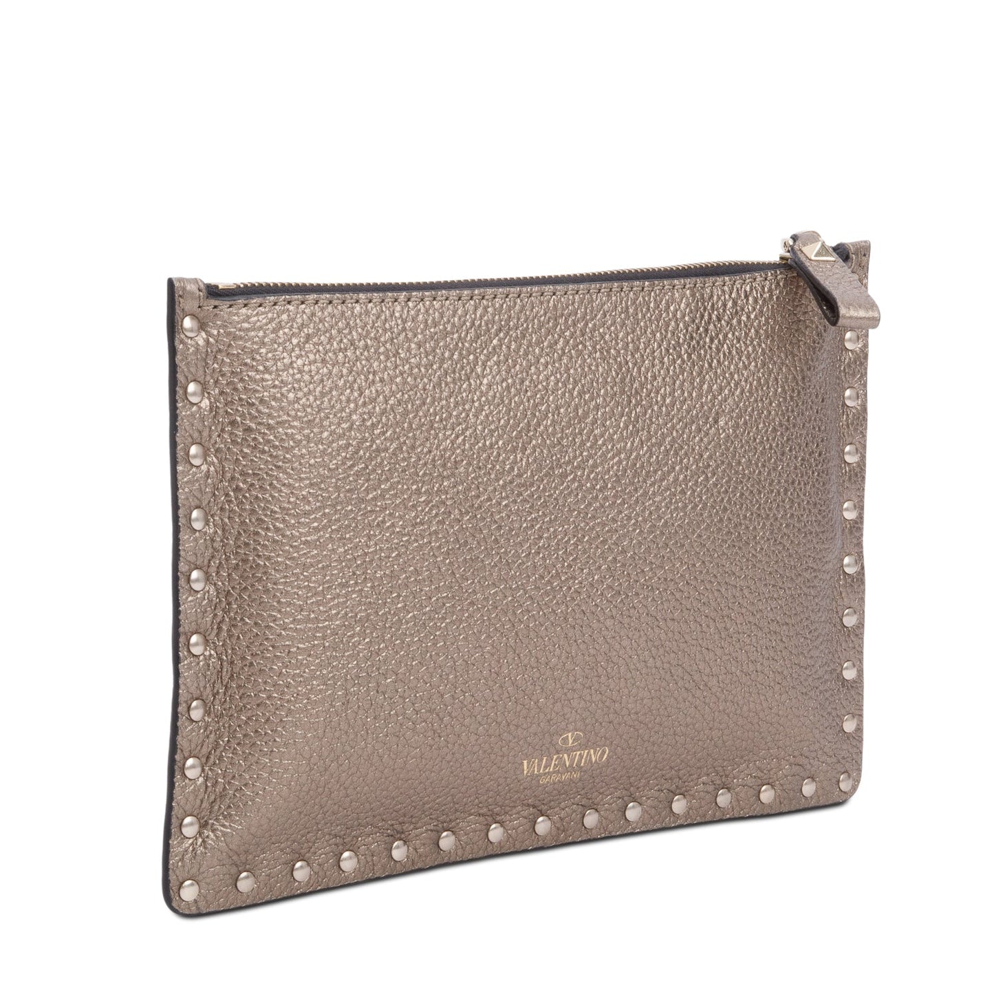 Valentino Metallic Gold Calfskin Leather Small Rockstud Clutch