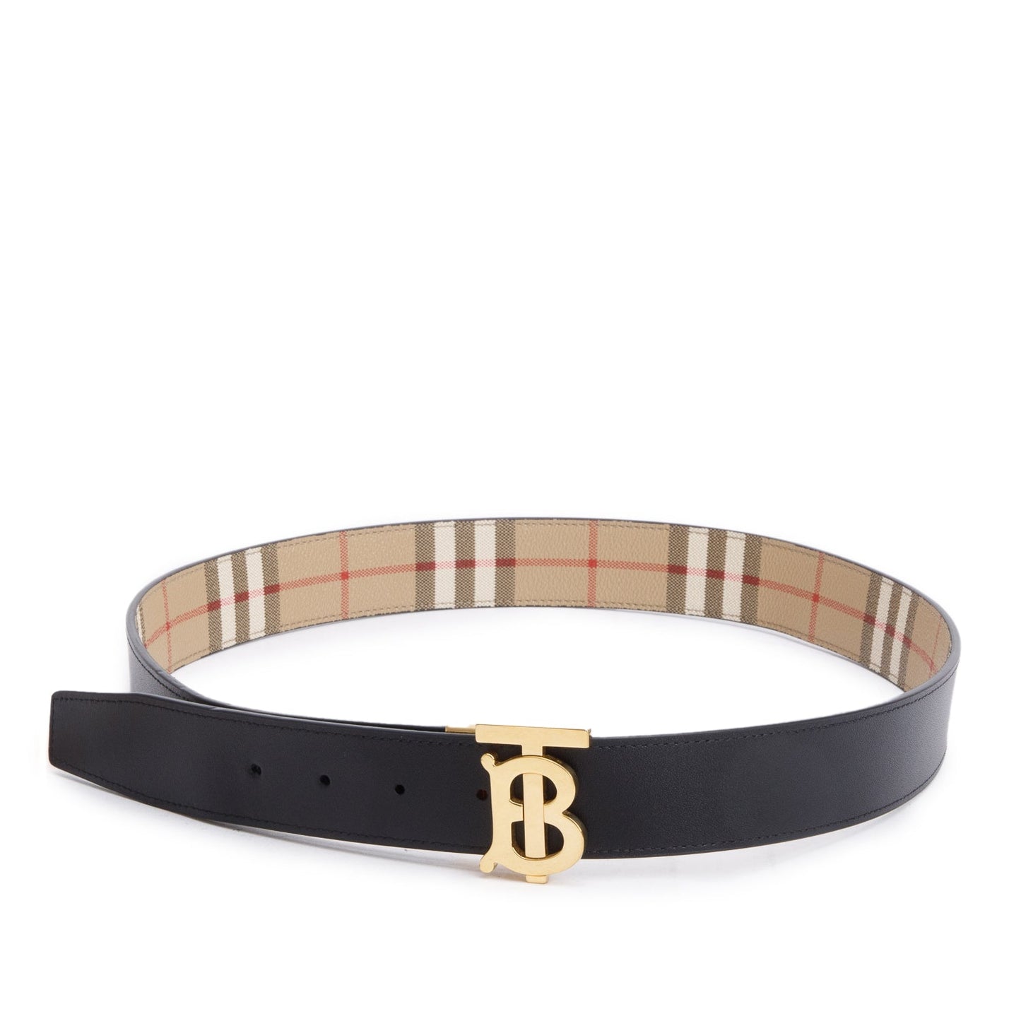 Burberry Biege Check Canvas Black Reversible TB Buckle Belt 100 40