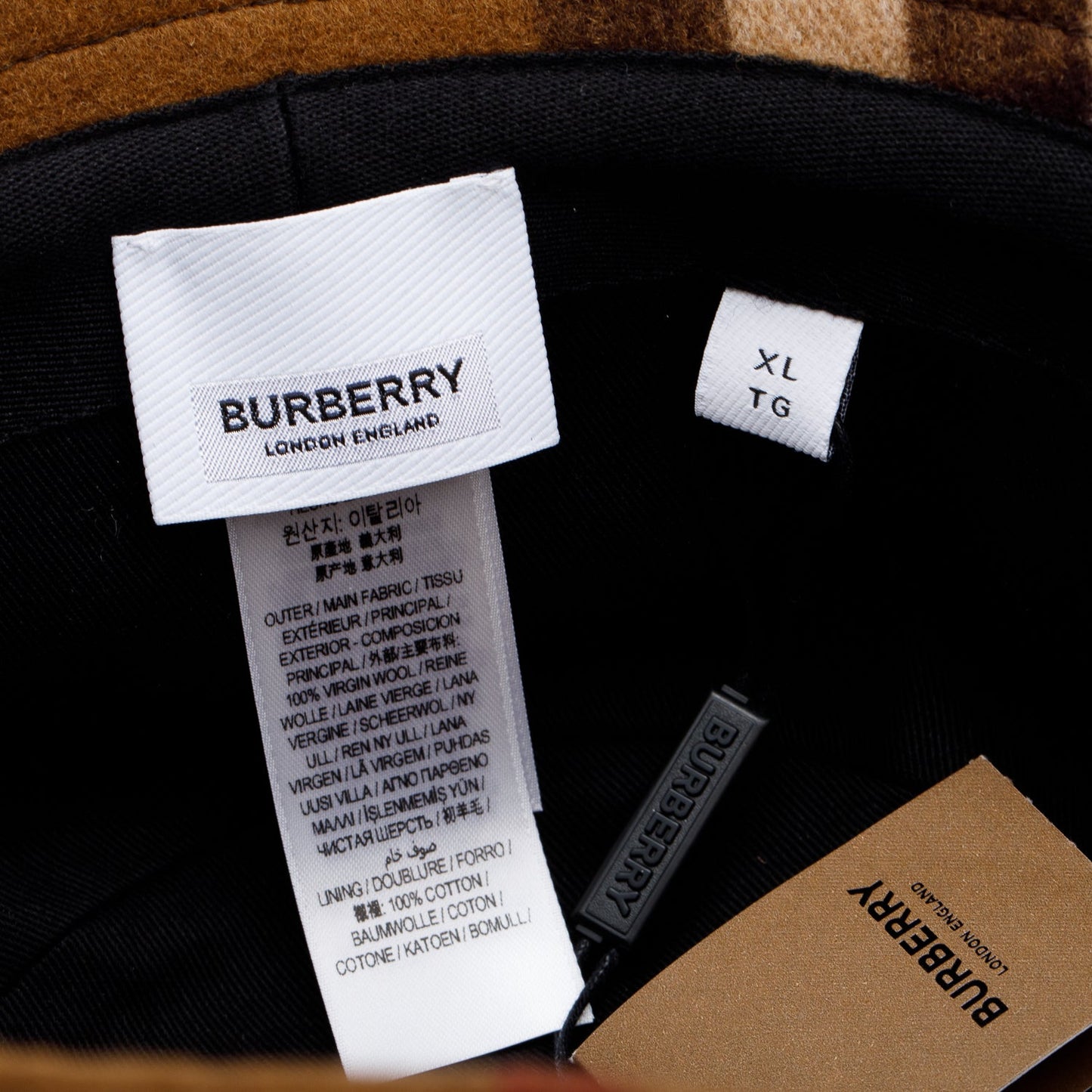 Burberry Check Wool Bucket Hat, Size XL