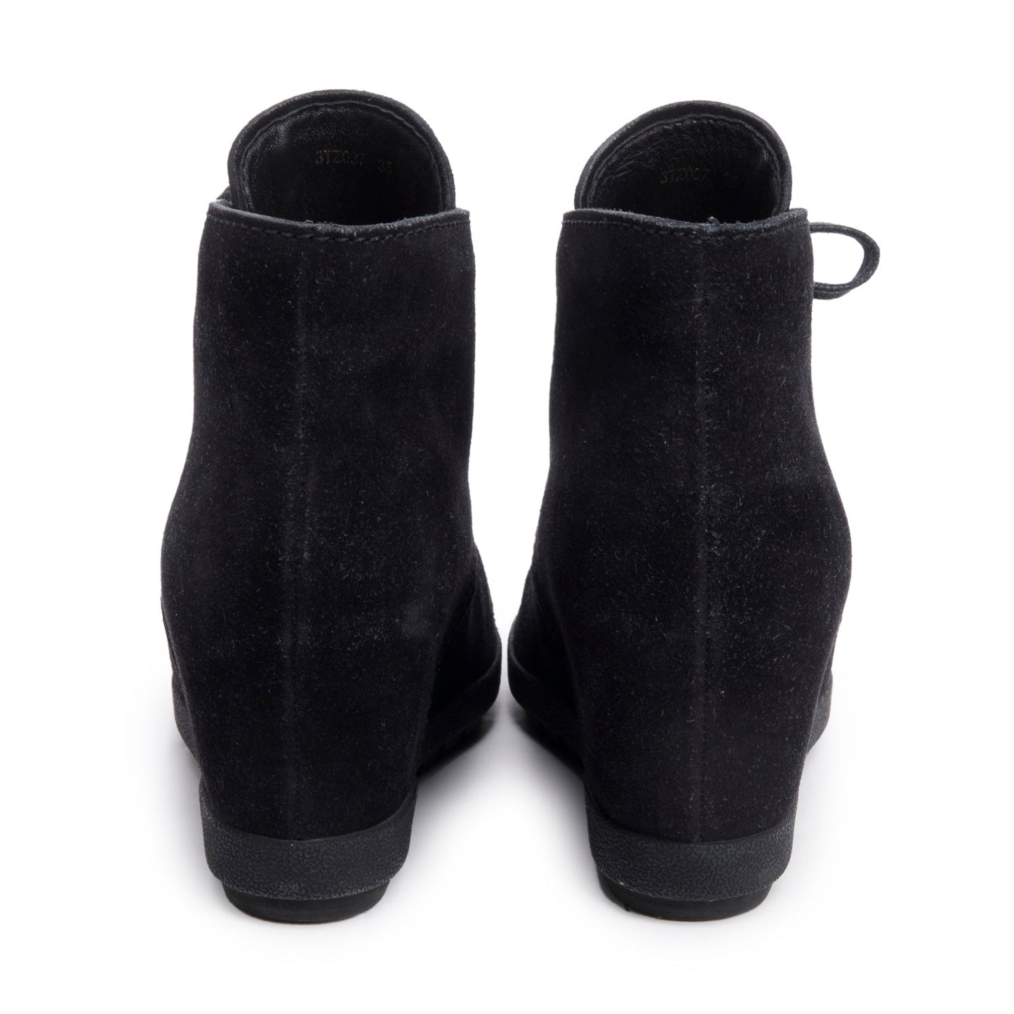Prada Black Suede Wedge Lace-Up Ankle Boots, Size 35