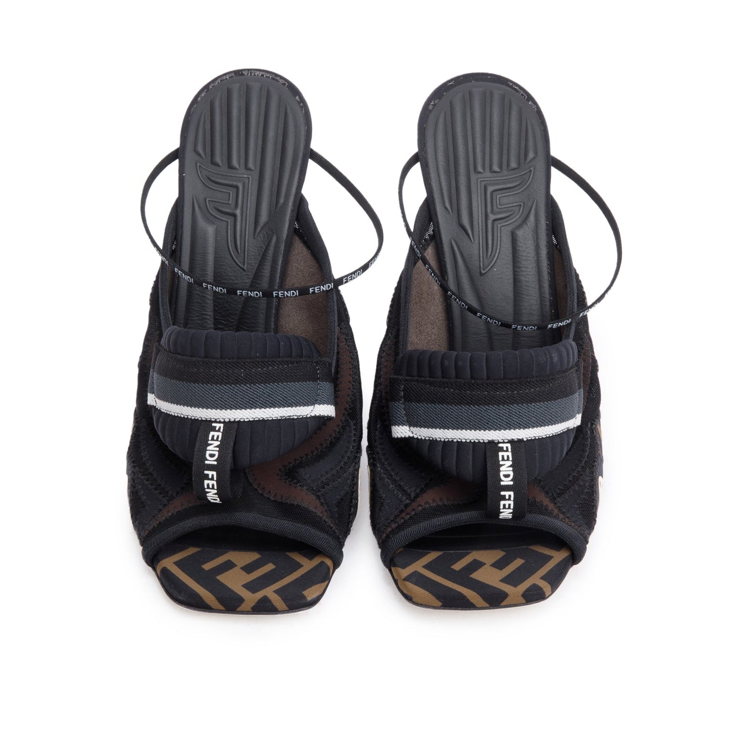 Fendi Brown FF Zucca Neoprene Black Mesh Printed Sandals, Size 40
