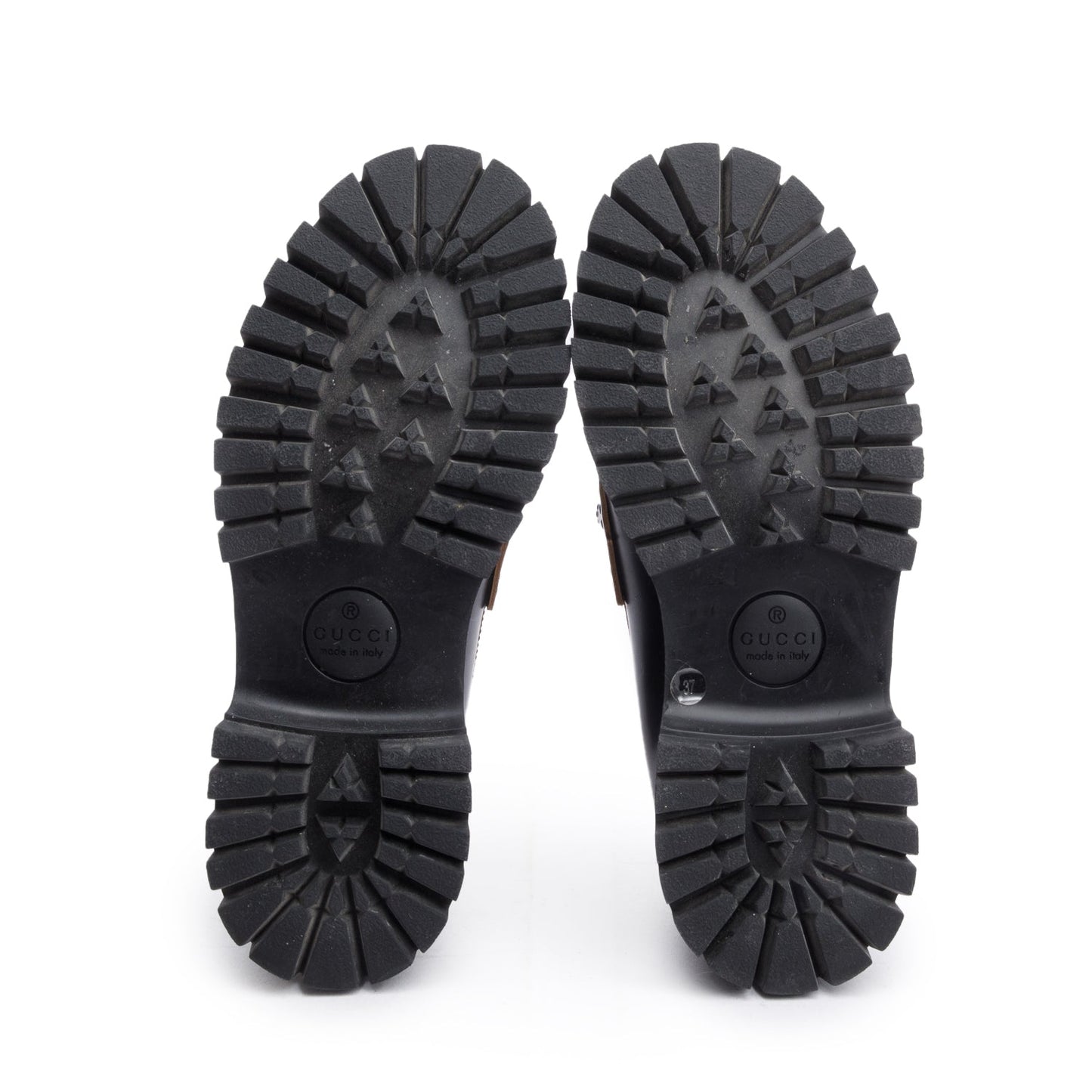 Gucci Black Horsebit Lug Sole Loafers, Size 37