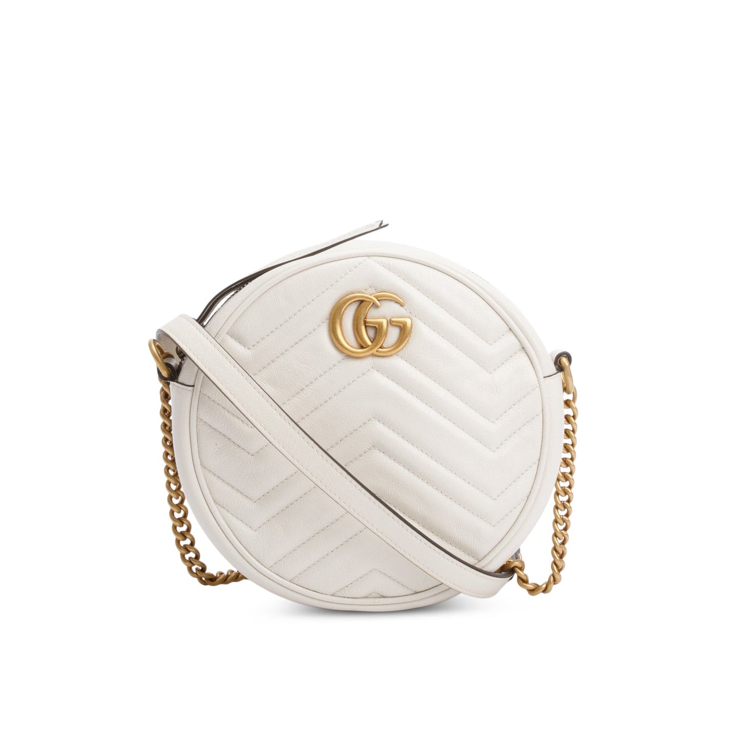 Gucci White GG Marmont Matelasse Leather Mini Round Shoulder Bag