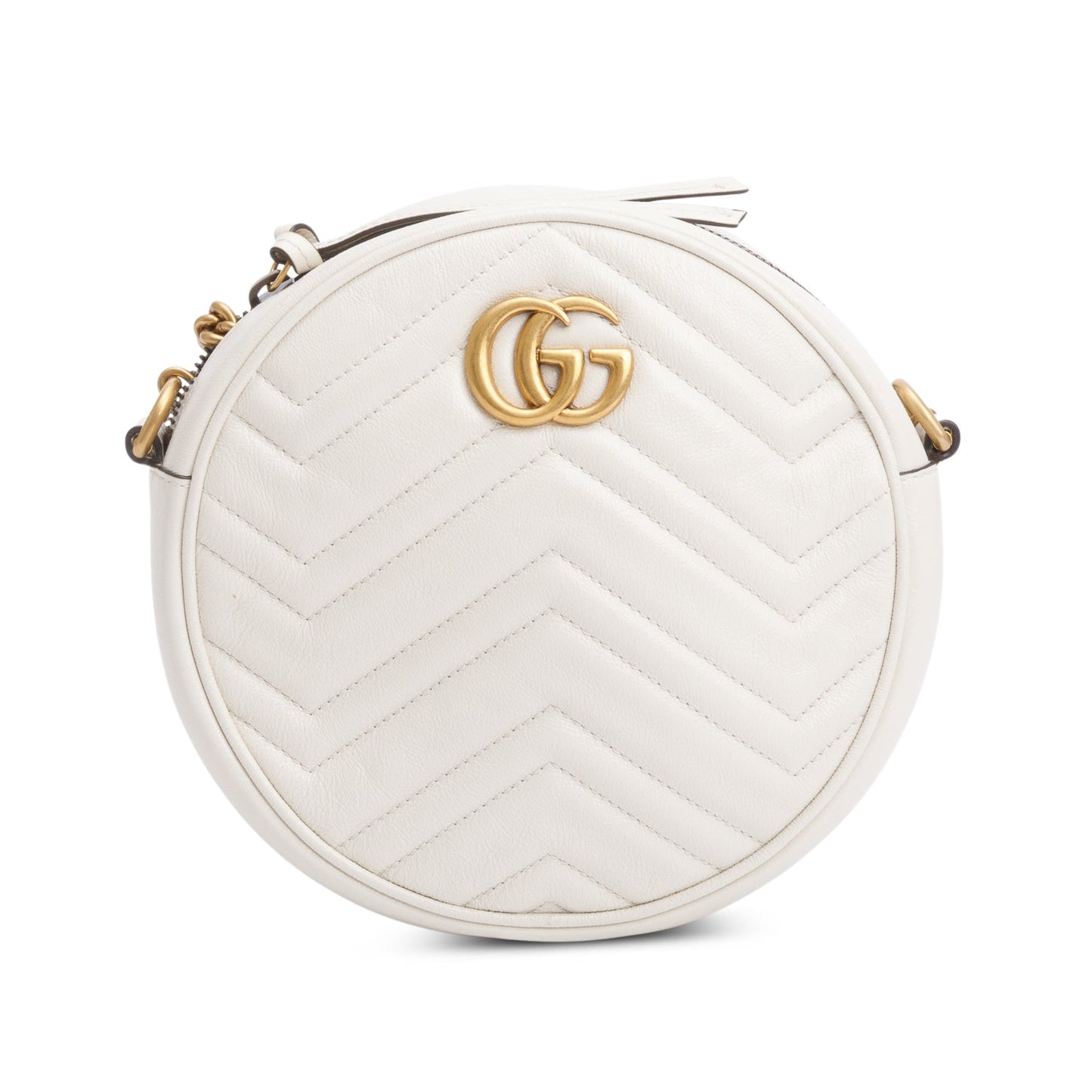 Gucci White GG Marmont Matelasse Leather Mini Round Shoulder Bag