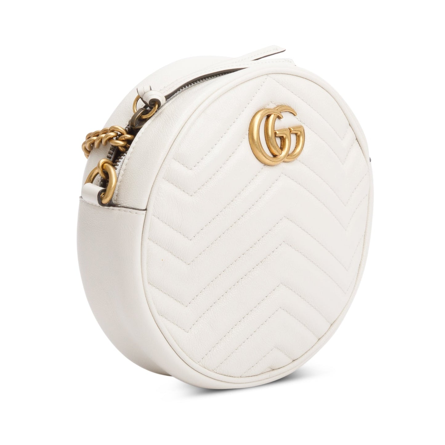 Gucci White GG Marmont Matelasse Leather Mini Round Shoulder Bag