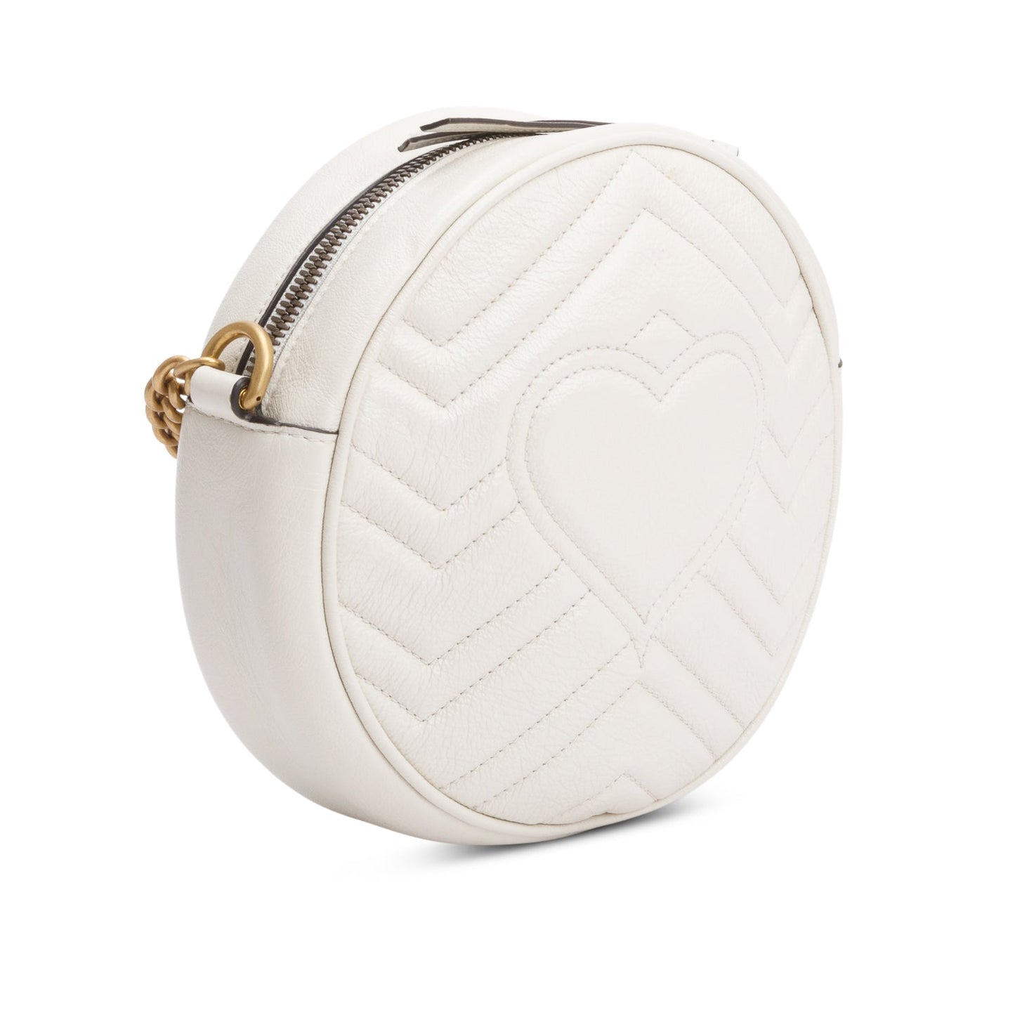 Gucci White GG Marmont Matelasse Leather Mini Round Shoulder Bag