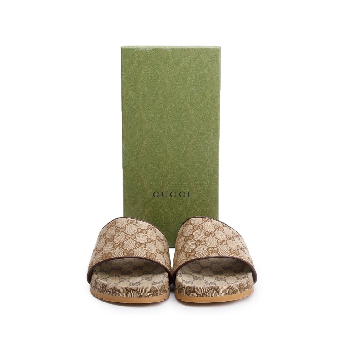 Gucci Beige GG Monogram Granada Kid Canvas Slides, Size 8