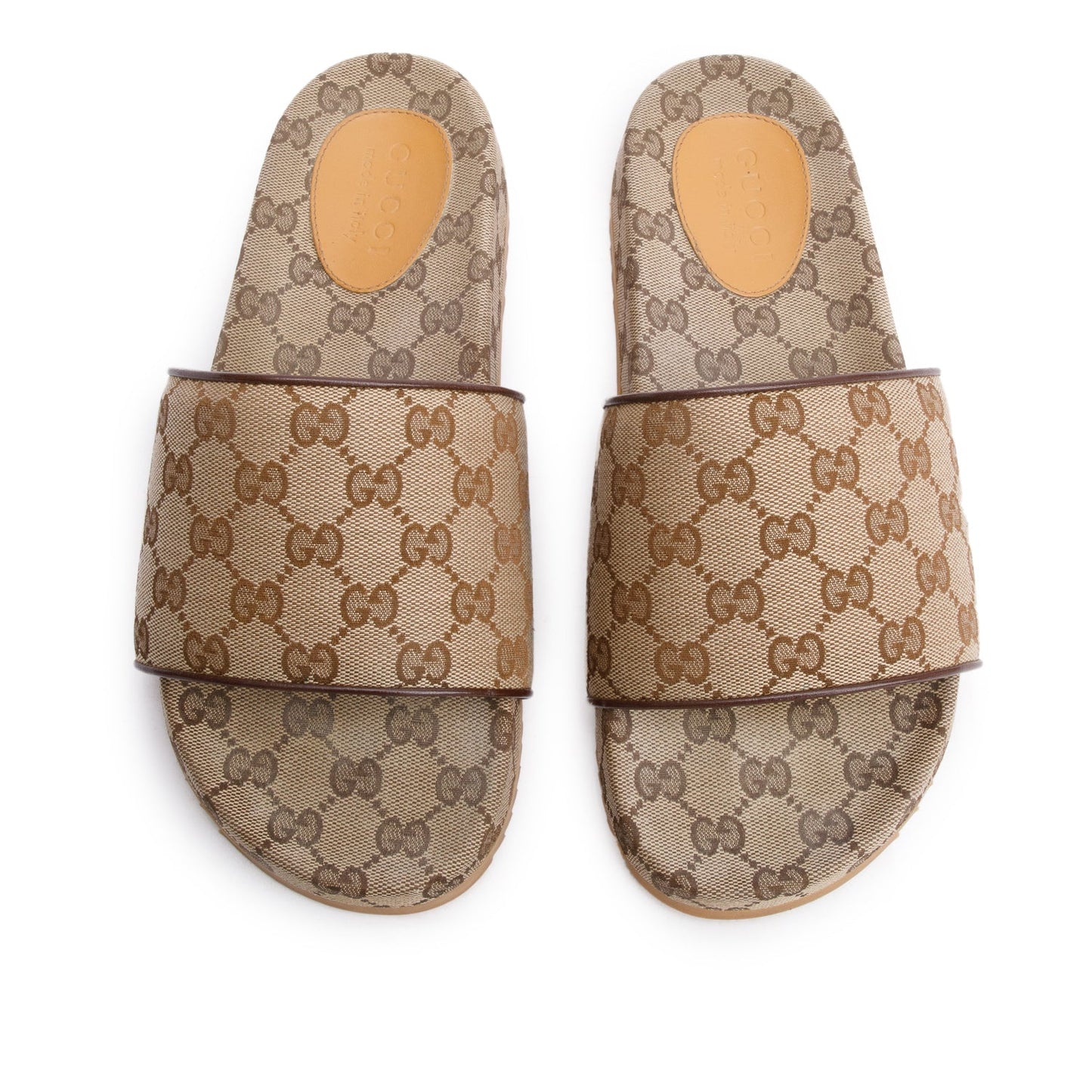 Gucci Beige GG Monogram Granada Kid Canvas Slides, Size 8