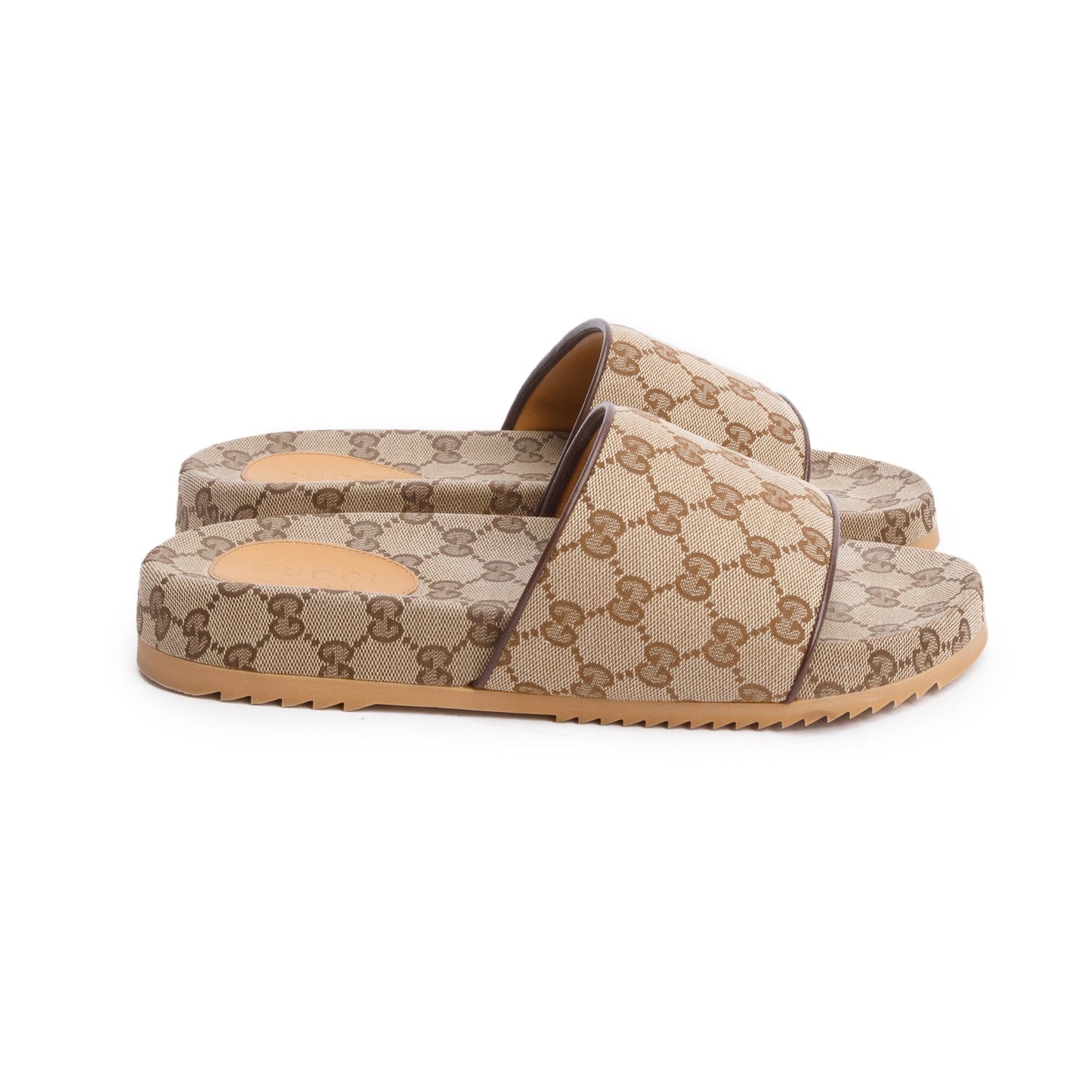 Gucci Beige GG Monogram Granada Kid Canvas Slides, Size 8