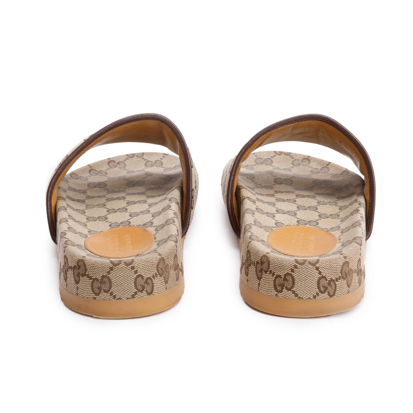 Gucci Beige GG Monogram Granada Kid Canvas Slides, Size 8