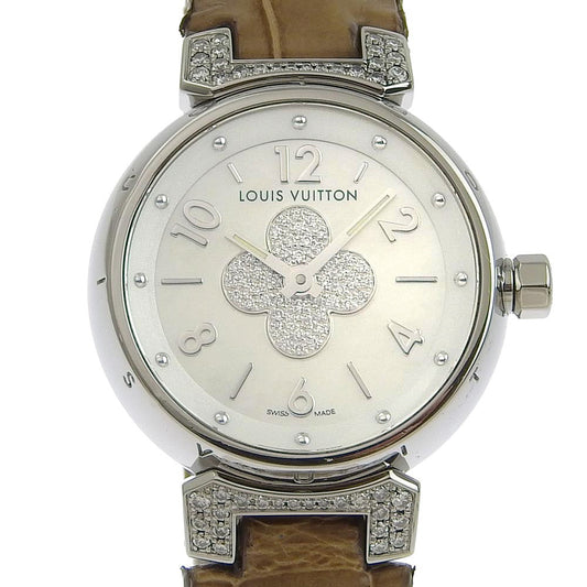 LOUIS VUITTON Watches Quartz Q121P Stainless Steel , Leather Brown Forever Tambour Silver shell dial Women