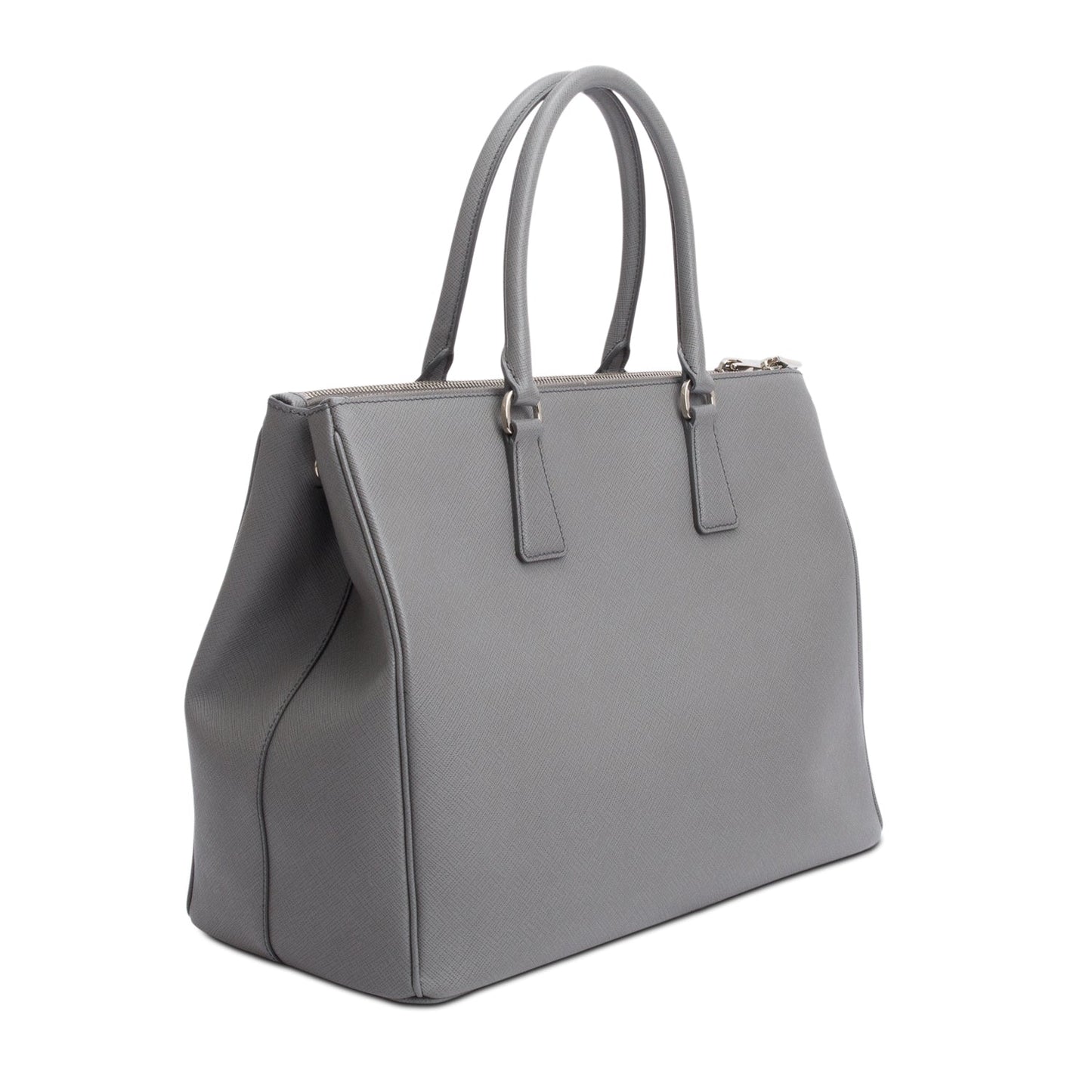 Prada Grey Saffiano Lux Large Double Zip Galleria Tote