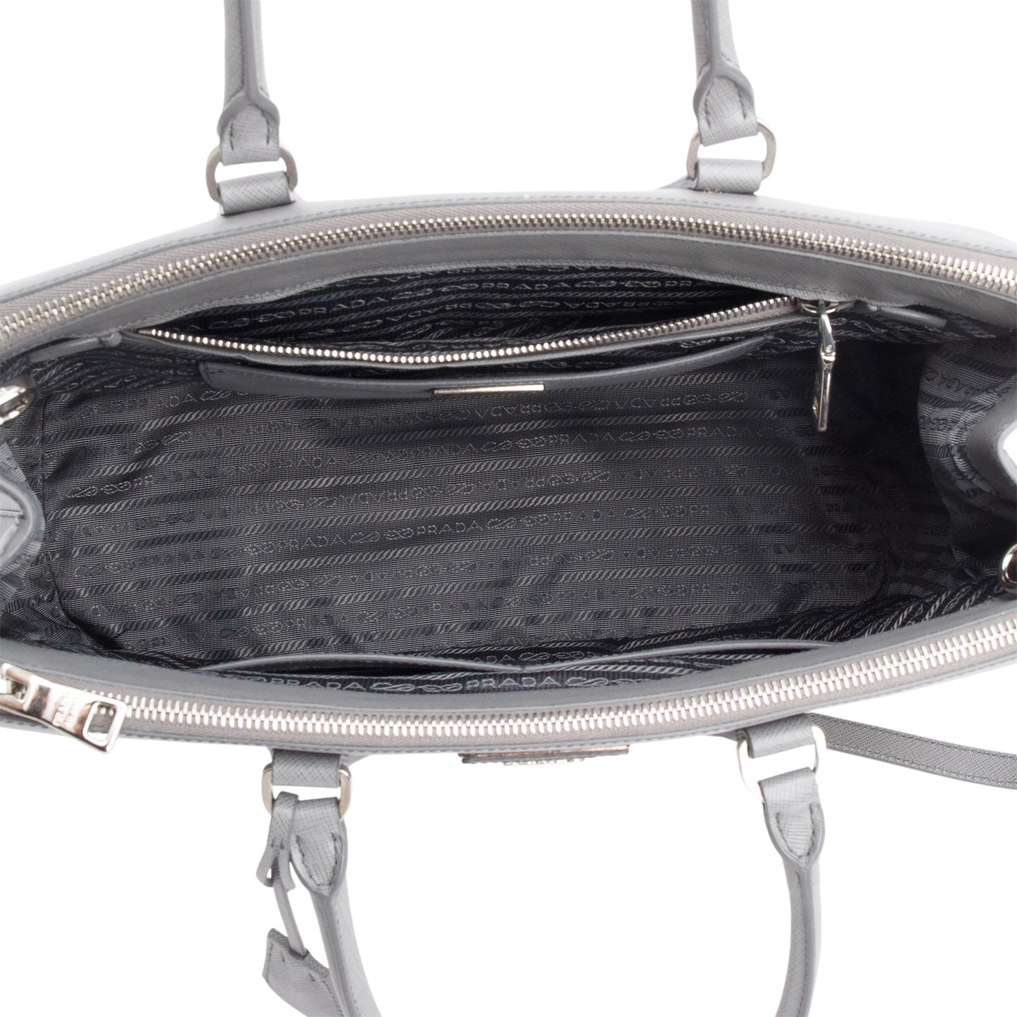 Prada Grey Saffiano Lux Large Double Zip Galleria Tote