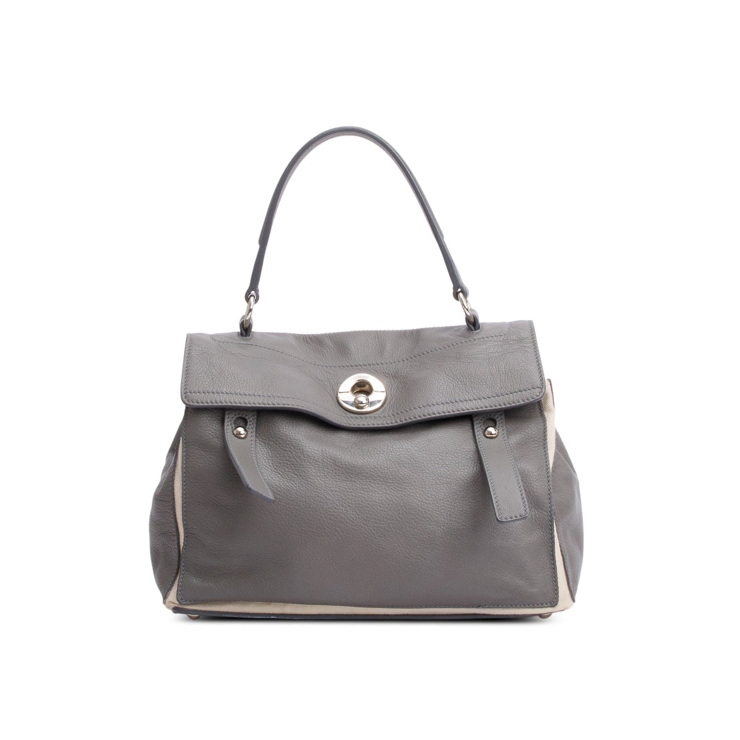 Saint Laurent Grey Leather Neutral Canvas Trim Muse Two Bag
