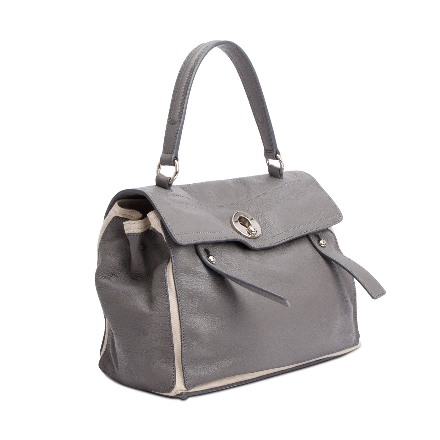 Saint Laurent Grey Leather Neutral Canvas Trim Muse Two Bag