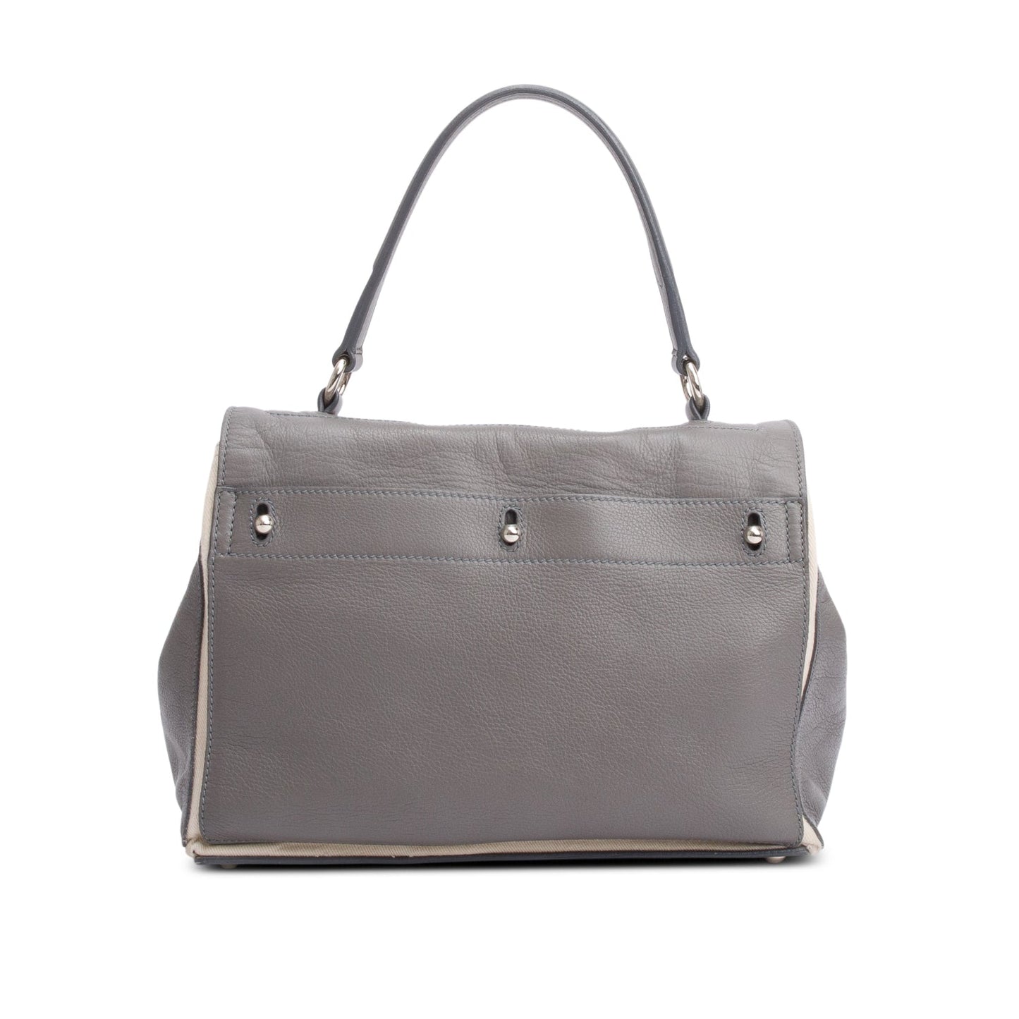 Saint Laurent Grey Leather Neutral Canvas Trim Muse Two Bag
